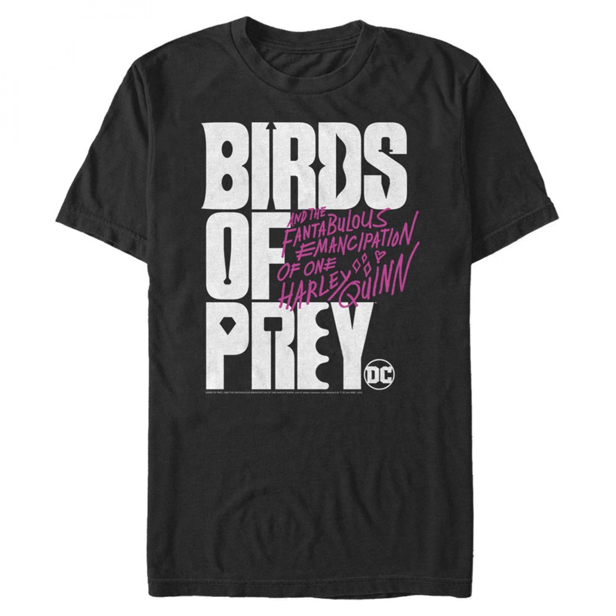 Birds of Prey Harley Quinn Stacked Logo Black T-Shirt