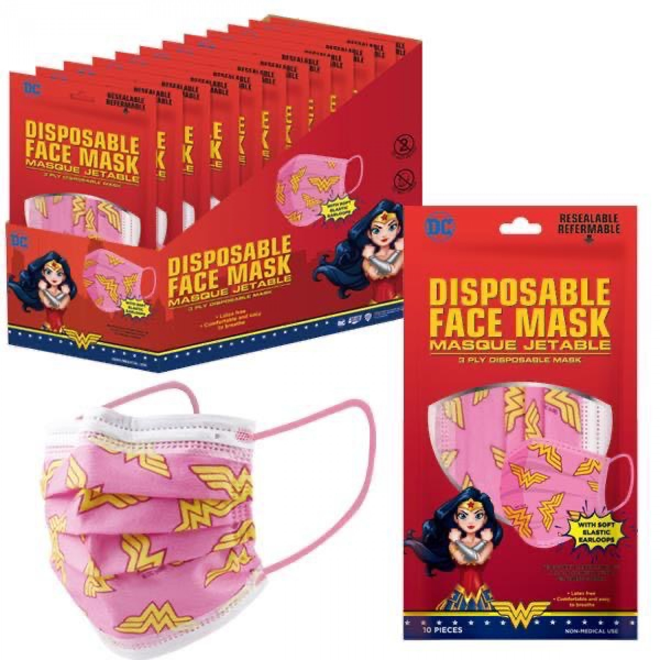 Wonder Woman Symbol All Over 10-Pack of Disposable Youth Face Masks