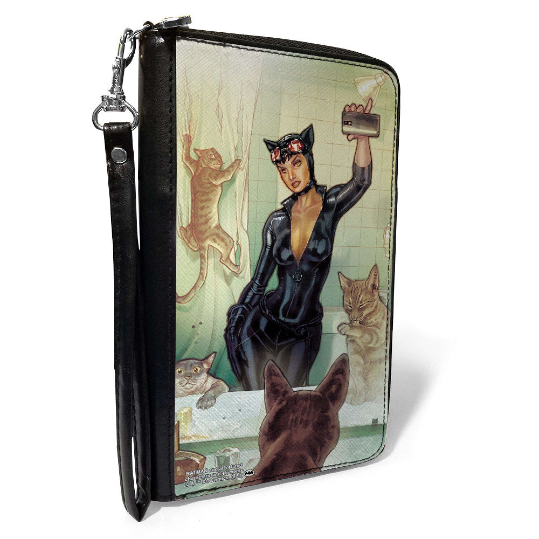 Catwoman Crazy Cat Selfie PU Leather Zip Around Wallet