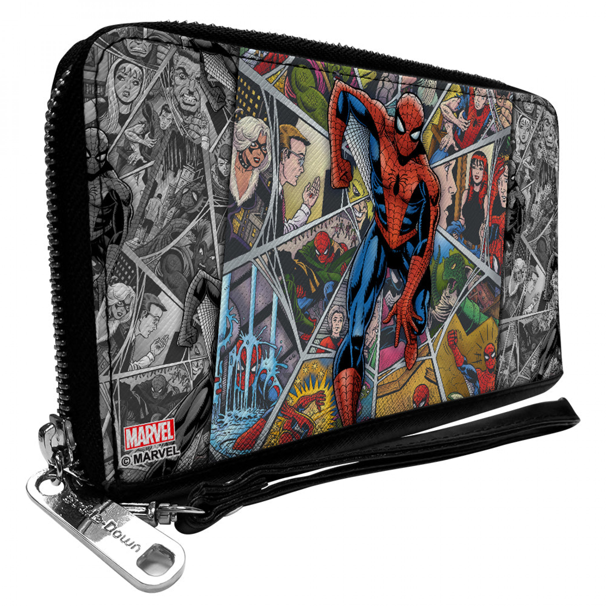 Spider-Man Character Panel Collage PU Leather Zip Around Wallet