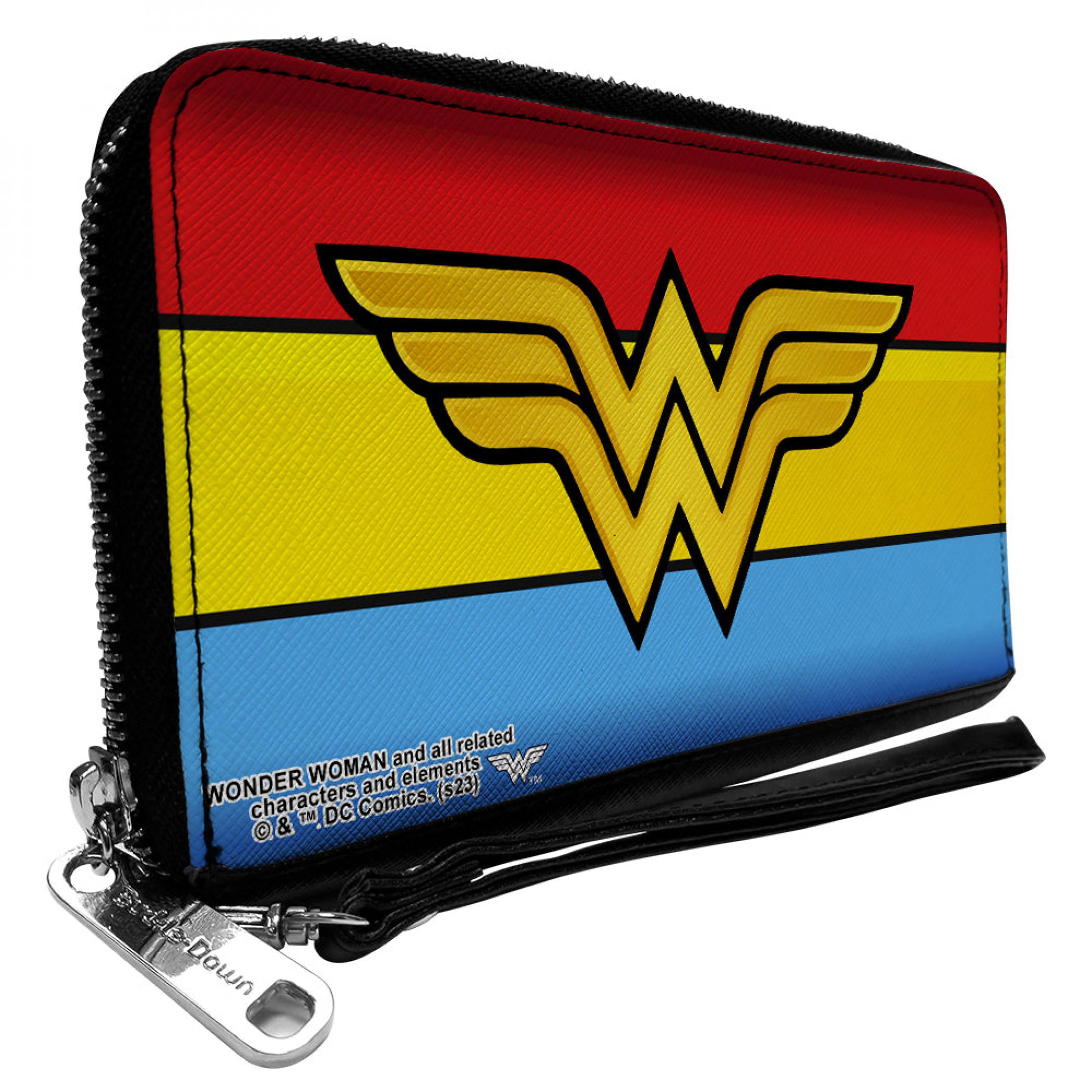 Wonder Woman Logo Striped PU Leather Zip Around Wallet