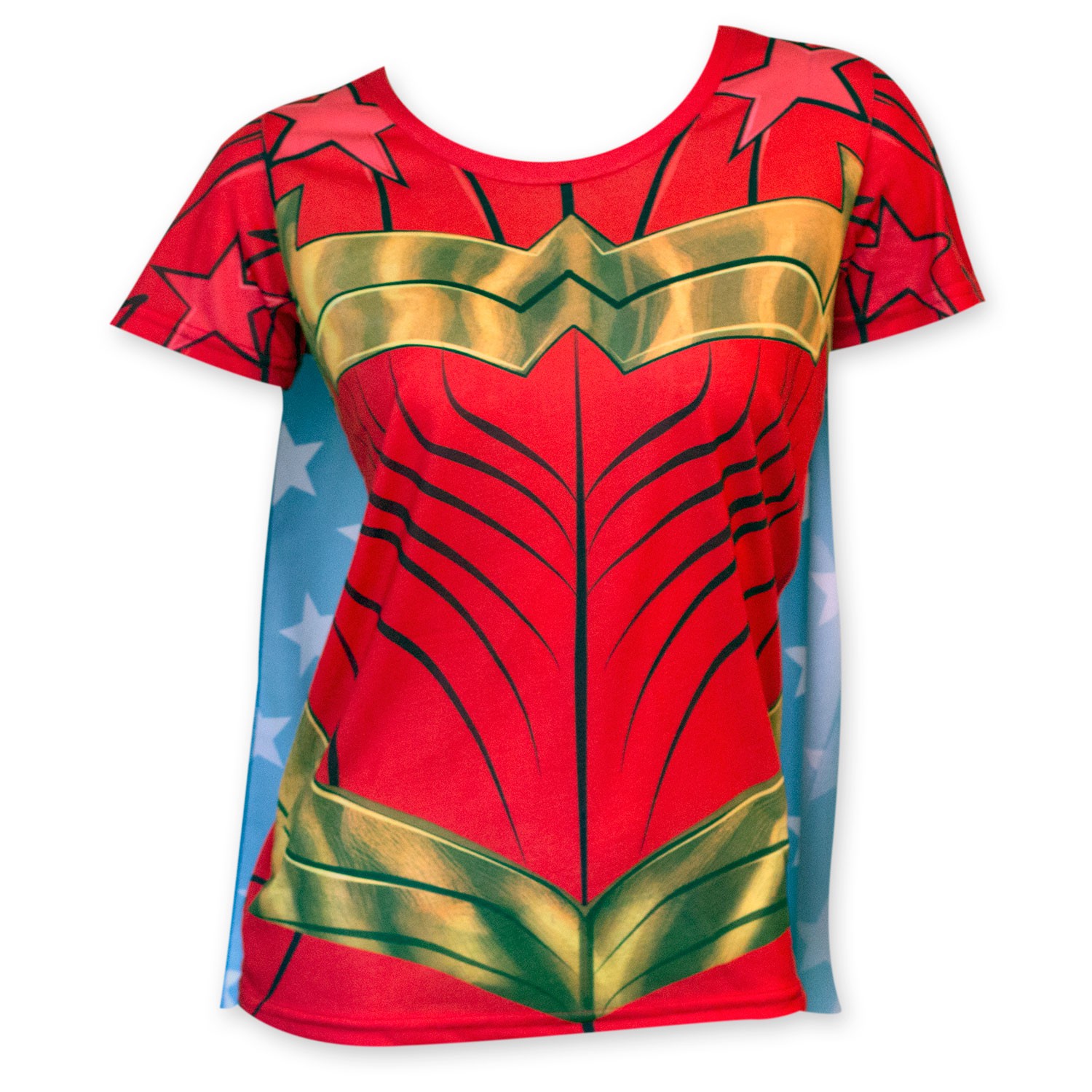 Wonder Woman Women's Sublimated Cape Costume Tee Shirt