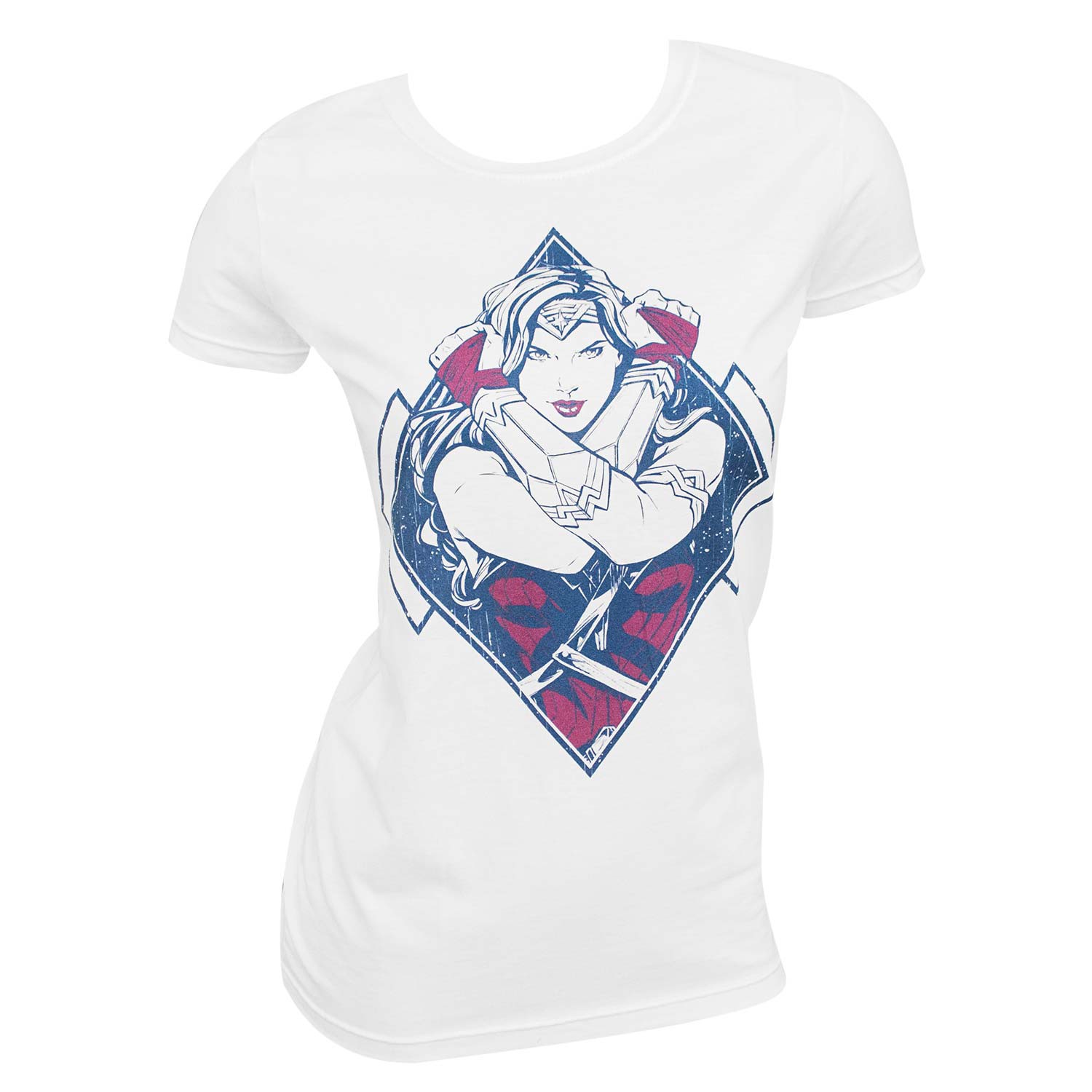 Wonder Woman Crossed Arms Ladies White Tee Shirt