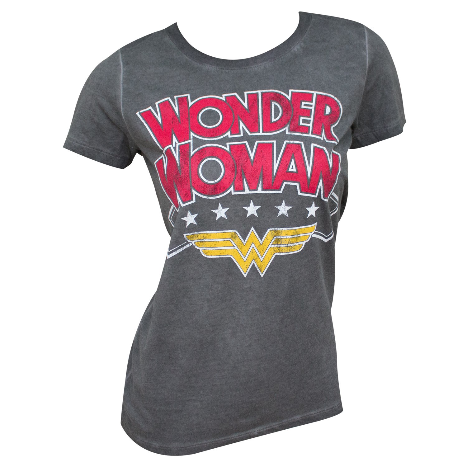 Wonder Woman Ladies Grey Oil Wash T-Shirt