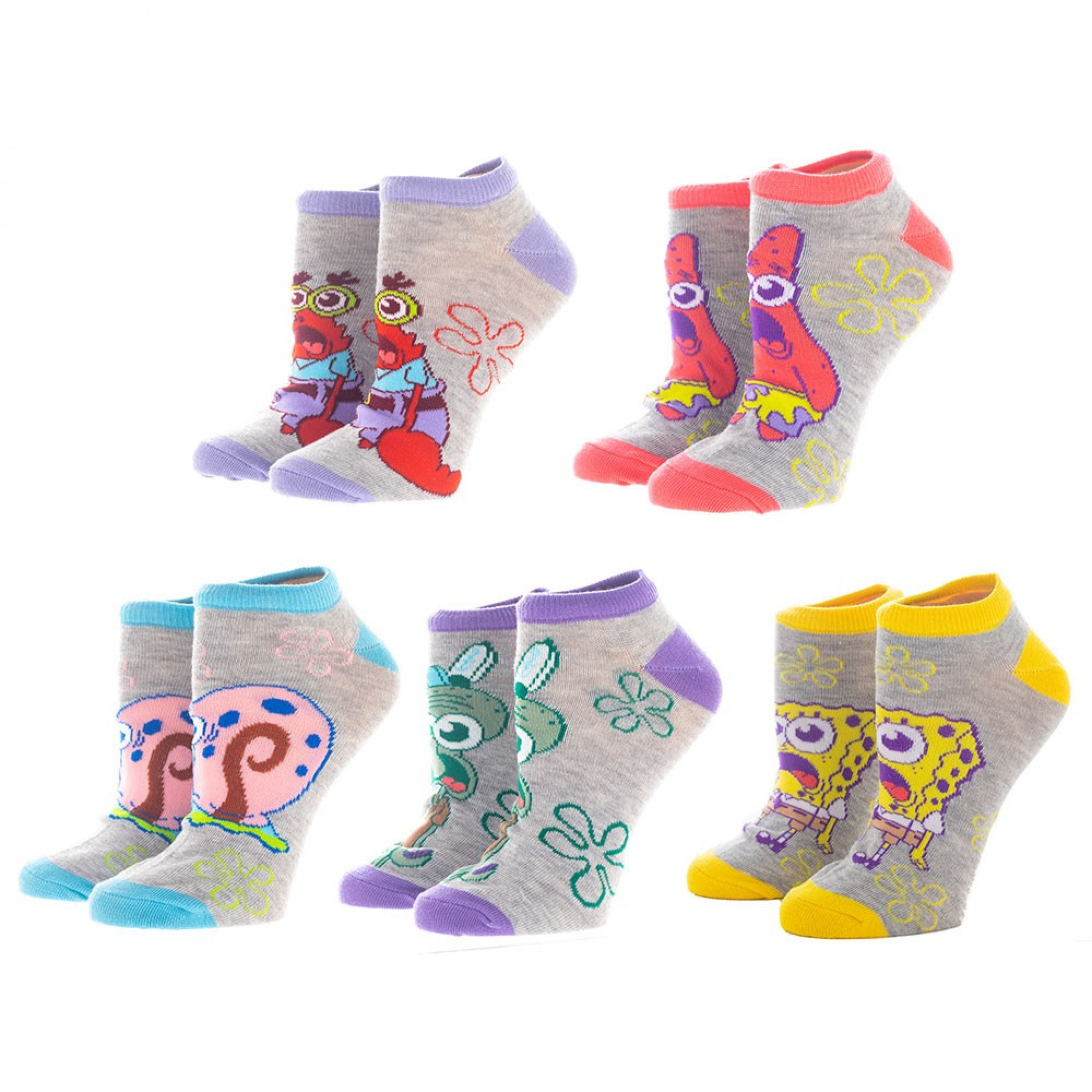 New OddSox Ladies SPONGEBOB SQUAREPANTS 5 Pair Of Ankle Socks SANDY KRABS MR