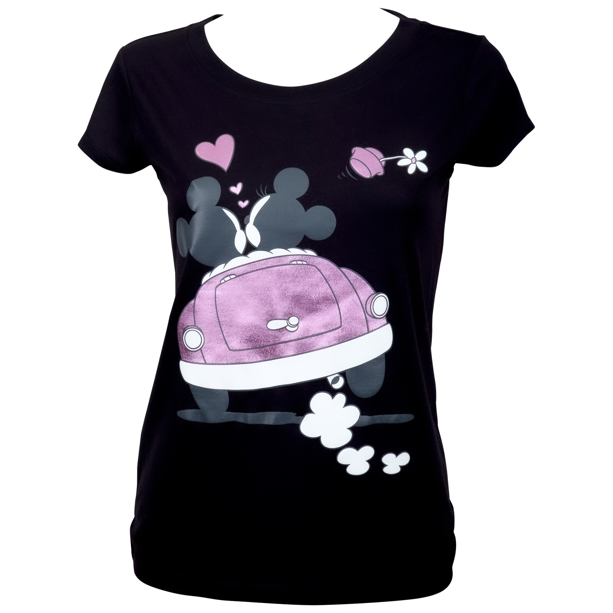 Mickey And Minnie Moto Mouse Women's Black T-Shirt