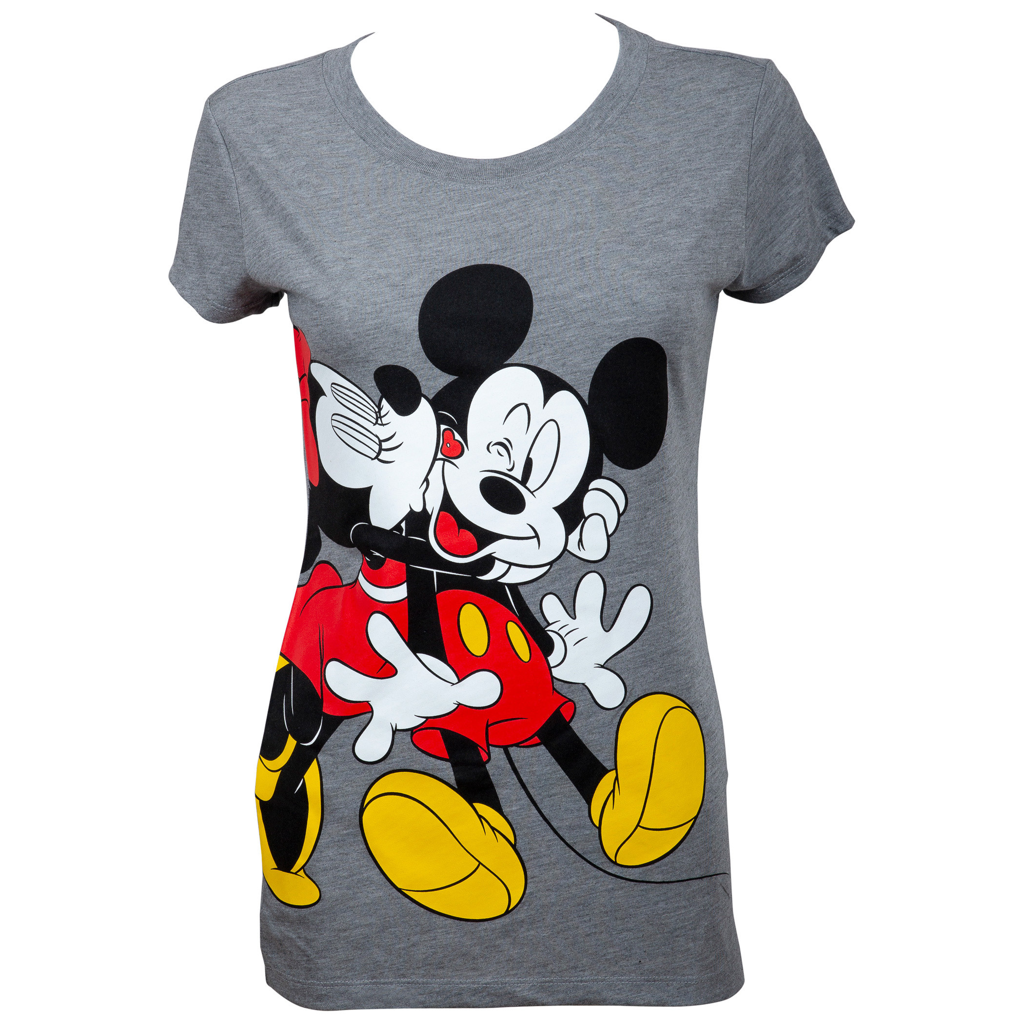 Mickey and Minnie Kissing Women's Grey T-Shirt