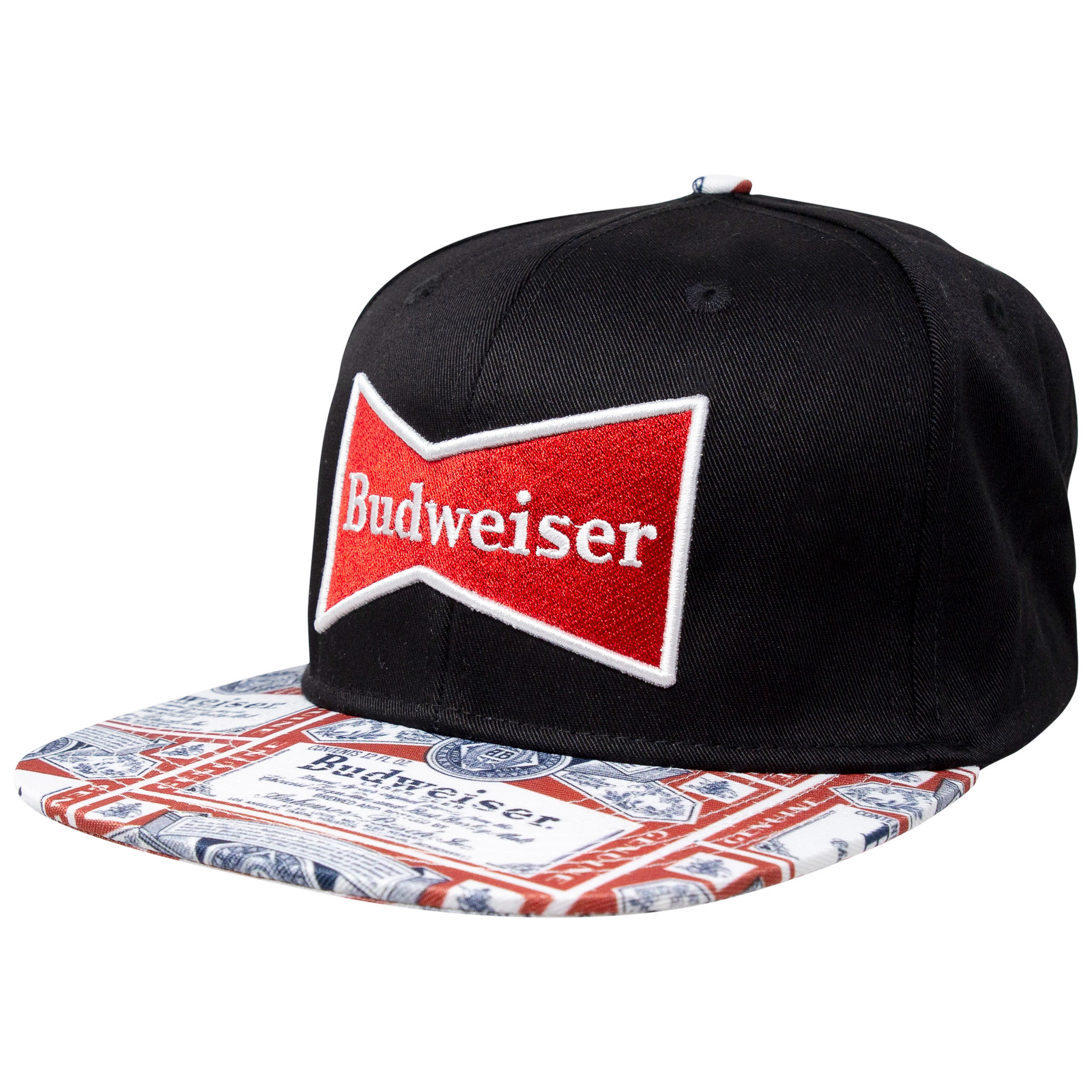 Budweiser Beer Label Brim Adjustable Snapback Hat