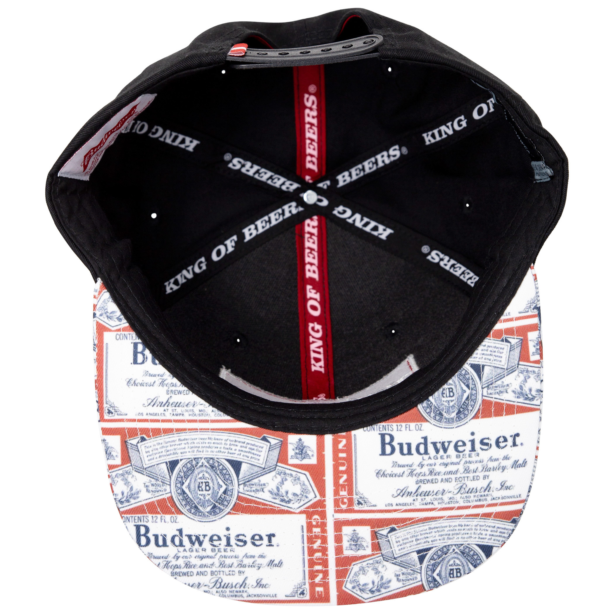 Budweiser Beer Label Brim Adjustable Snapback Hat