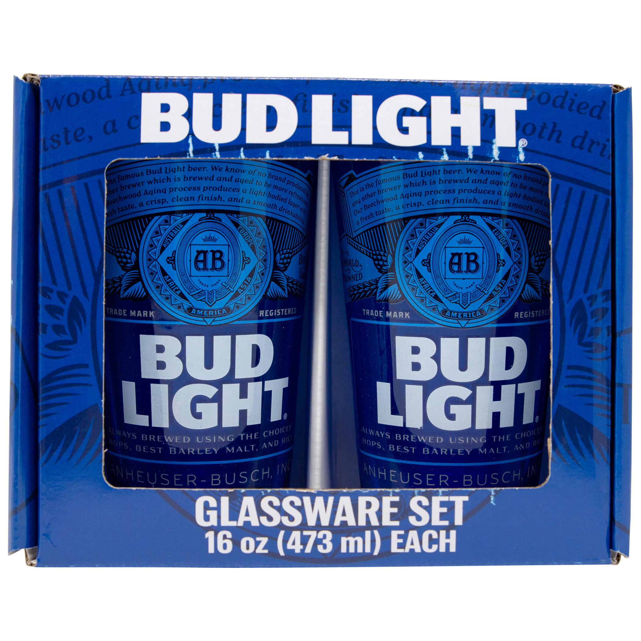 Bud Light Blue Label 2-Piece Pub Set Colored Glasses