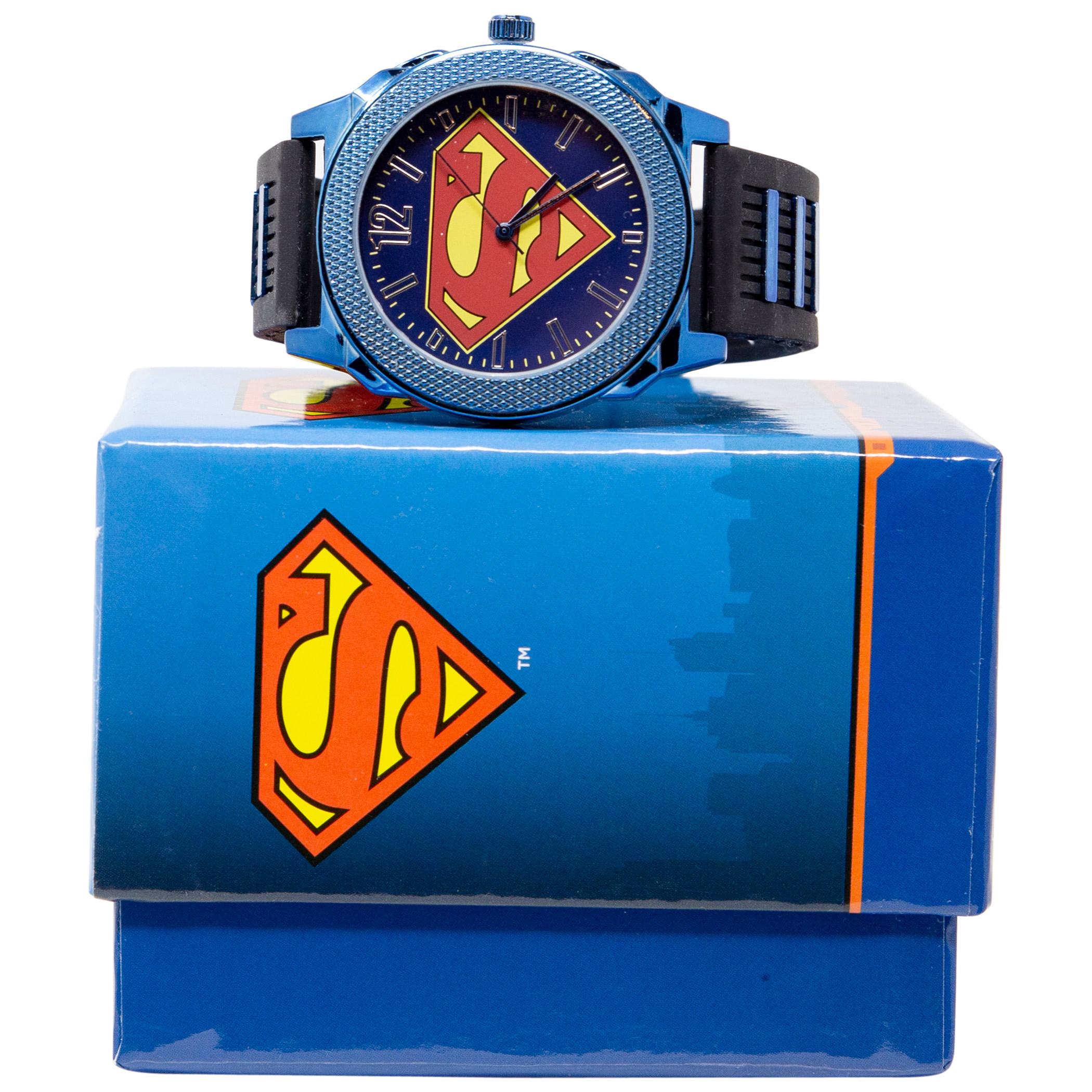 Superman Classic Symbol Watch with Blue and Black Rubber Band