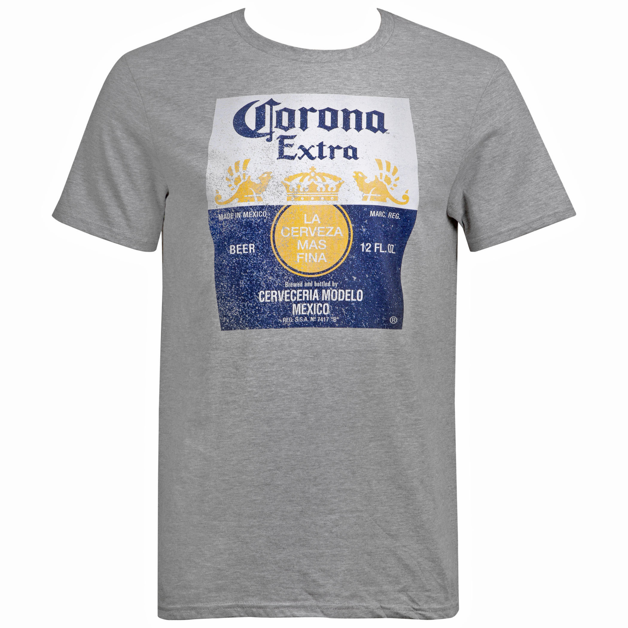Corona Extra Men's Grey Bottle Label T-Shirt