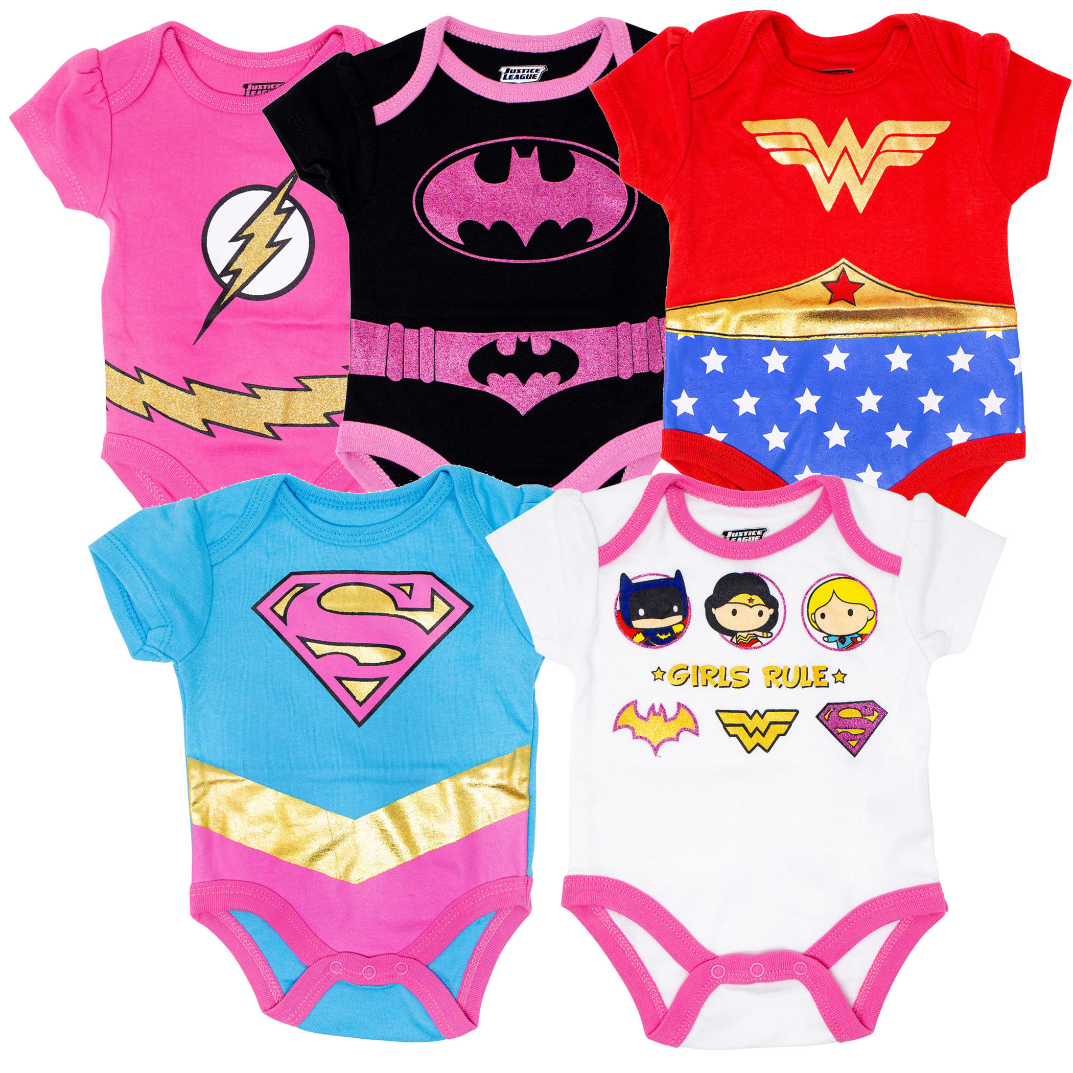 Justice League Girls Rule 5 Piece Infant Snapsuit Set