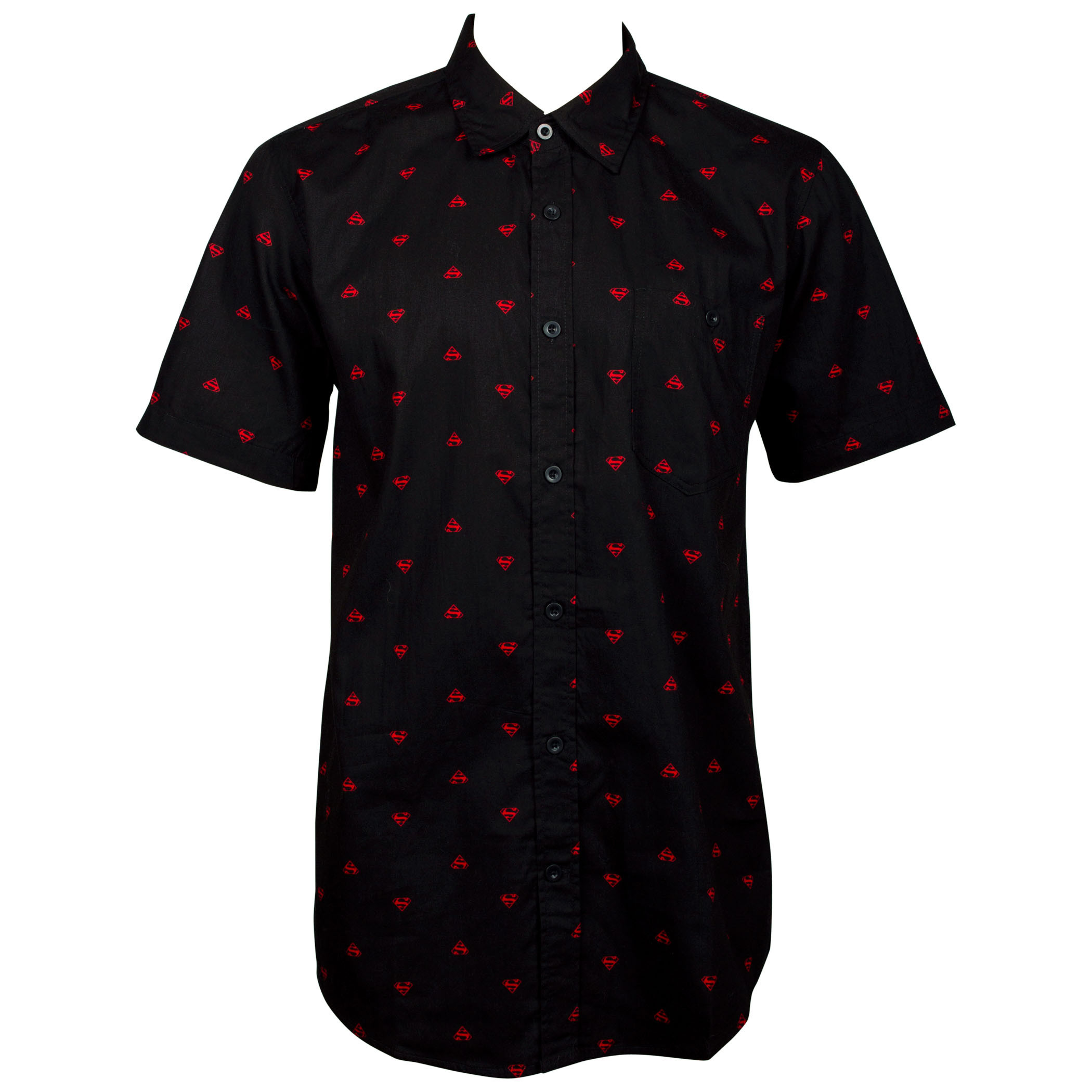 Superman All Over Logo Men's Woven Black Button Down Shirt