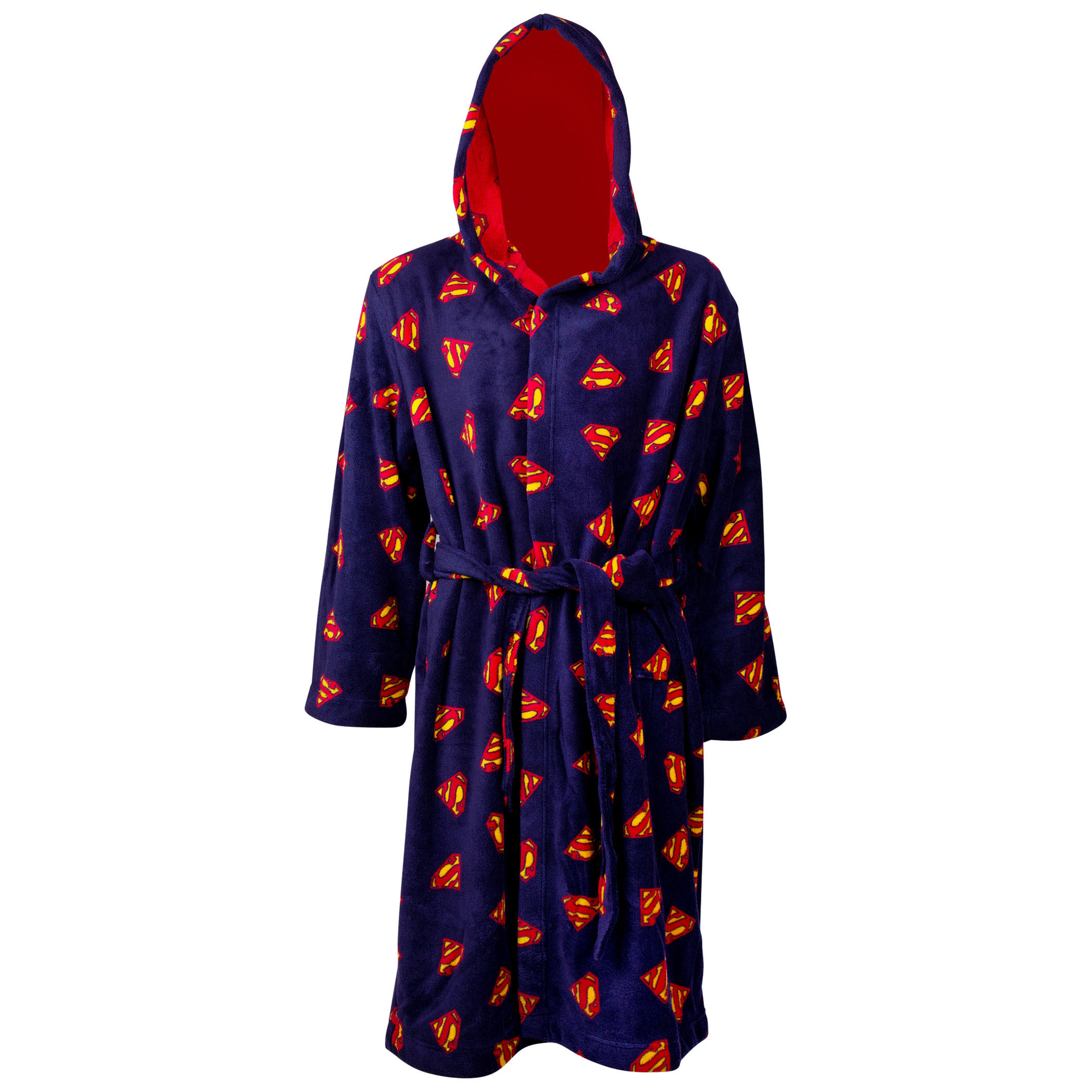 Superman All Over Symbol Blue and Red Reversible Robe