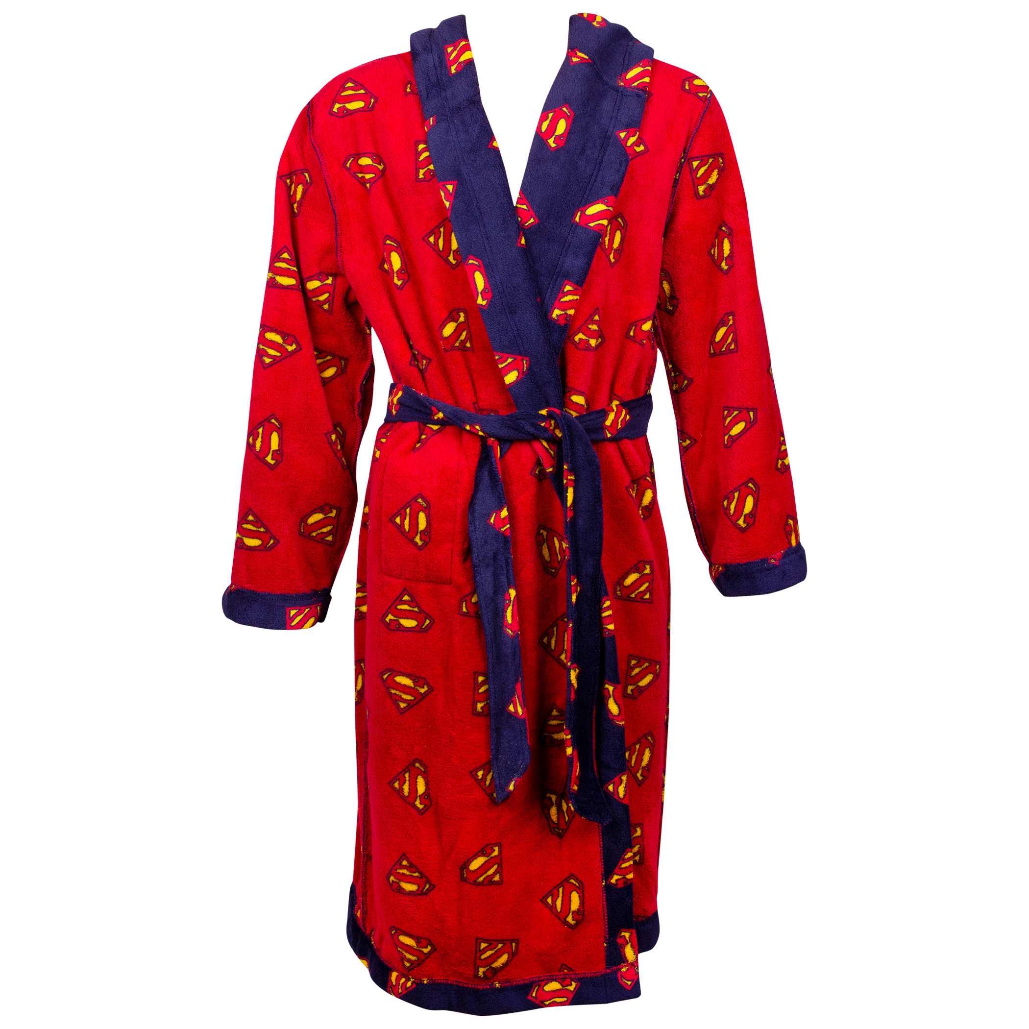 Superman All Over Symbol Blue and Red Reversible Robe