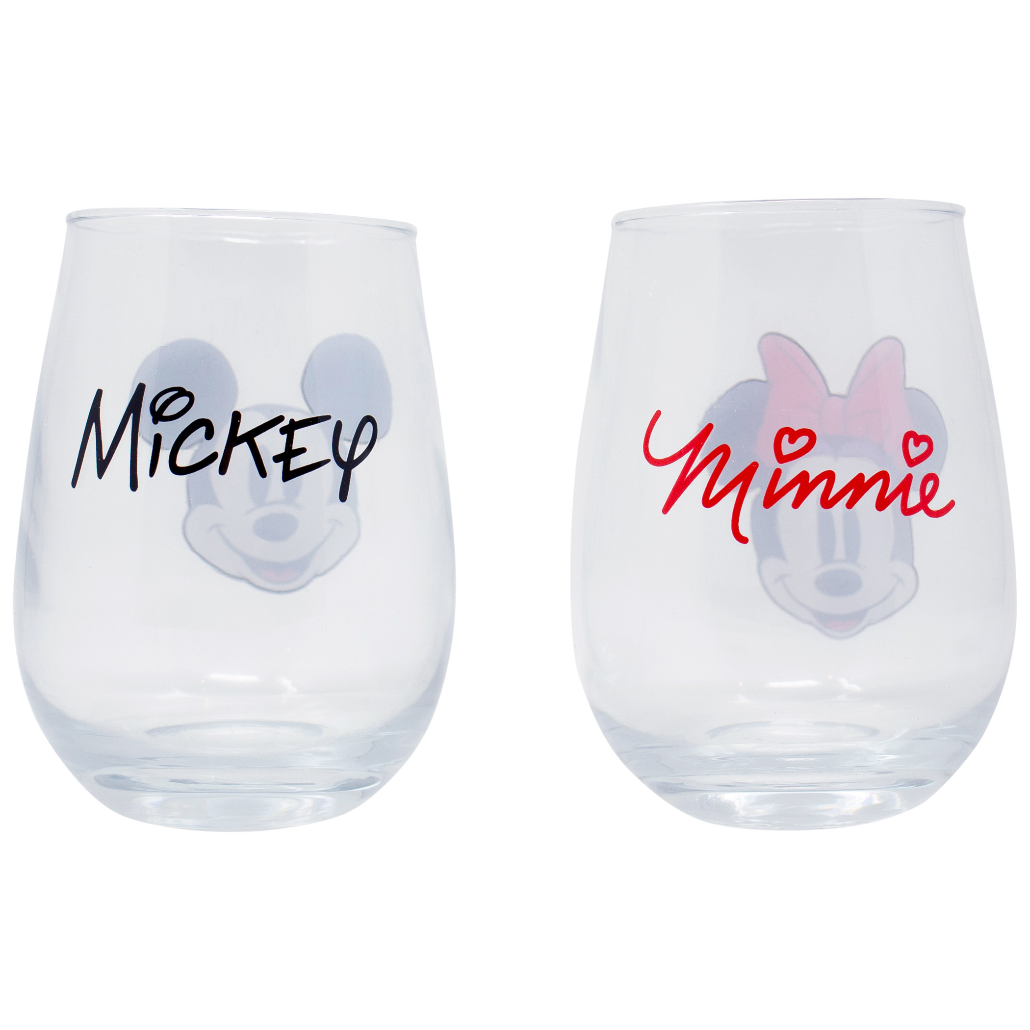 Disney Mickey Mouse & Minnie Mouse Stemless Wineglass Set, 20 oz.