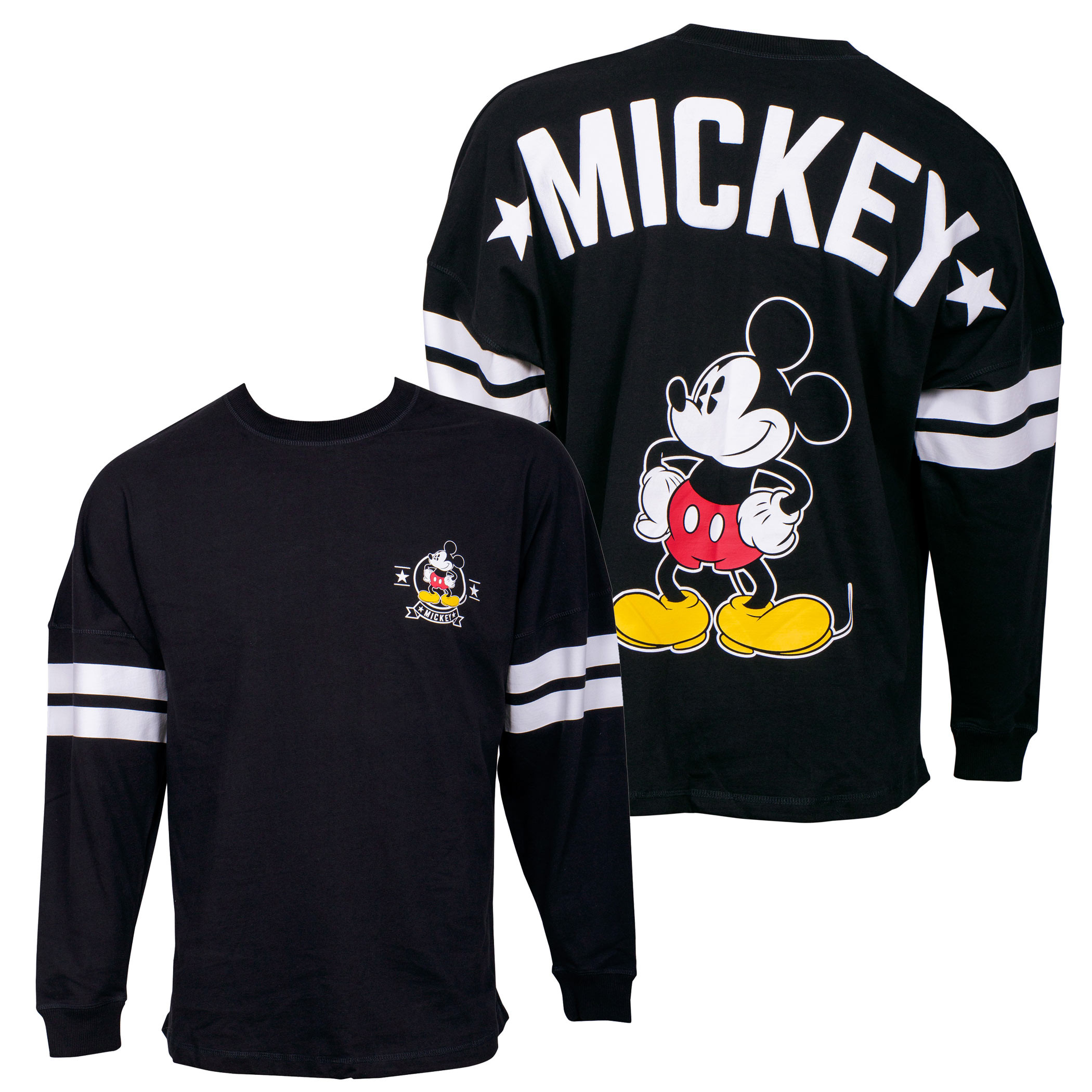 Disney Mickey Mouse Striped Sleeve Black Long Sleeve Shirt