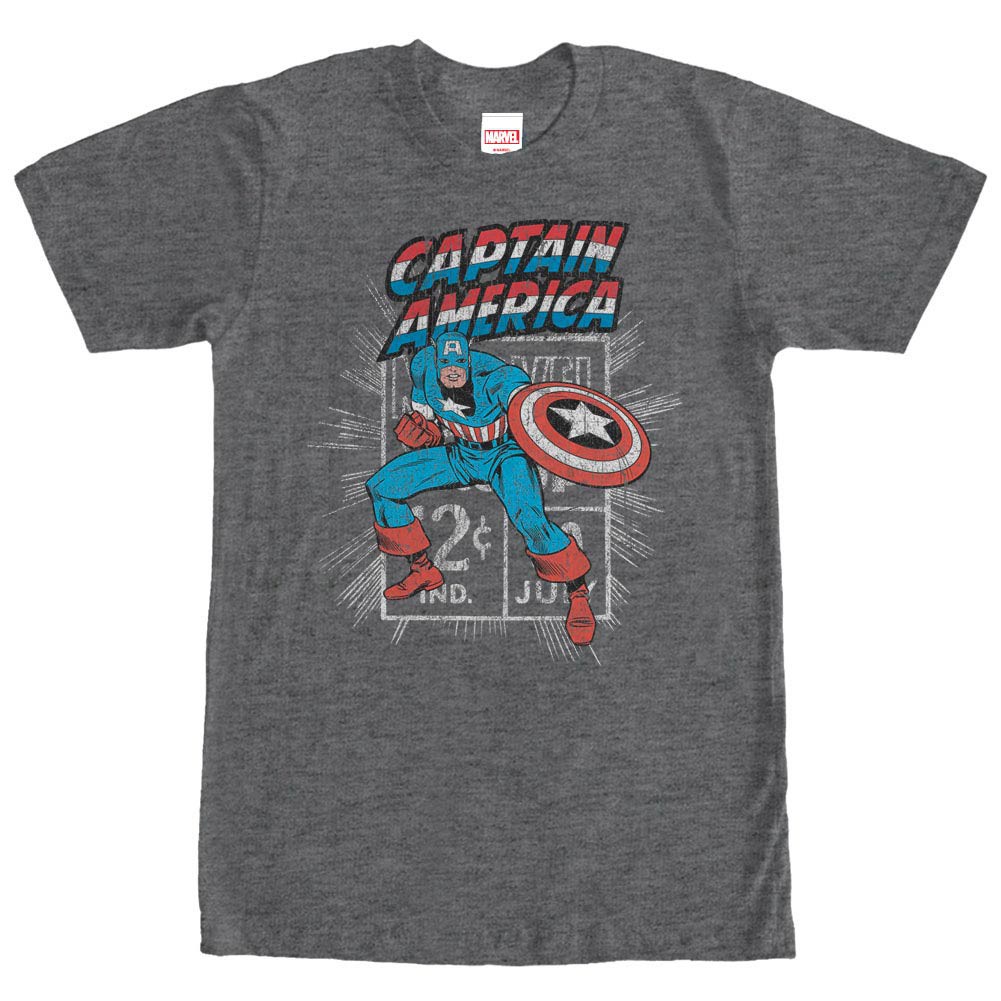 Captain America Captain Stamp Gray Mens T-Shirt