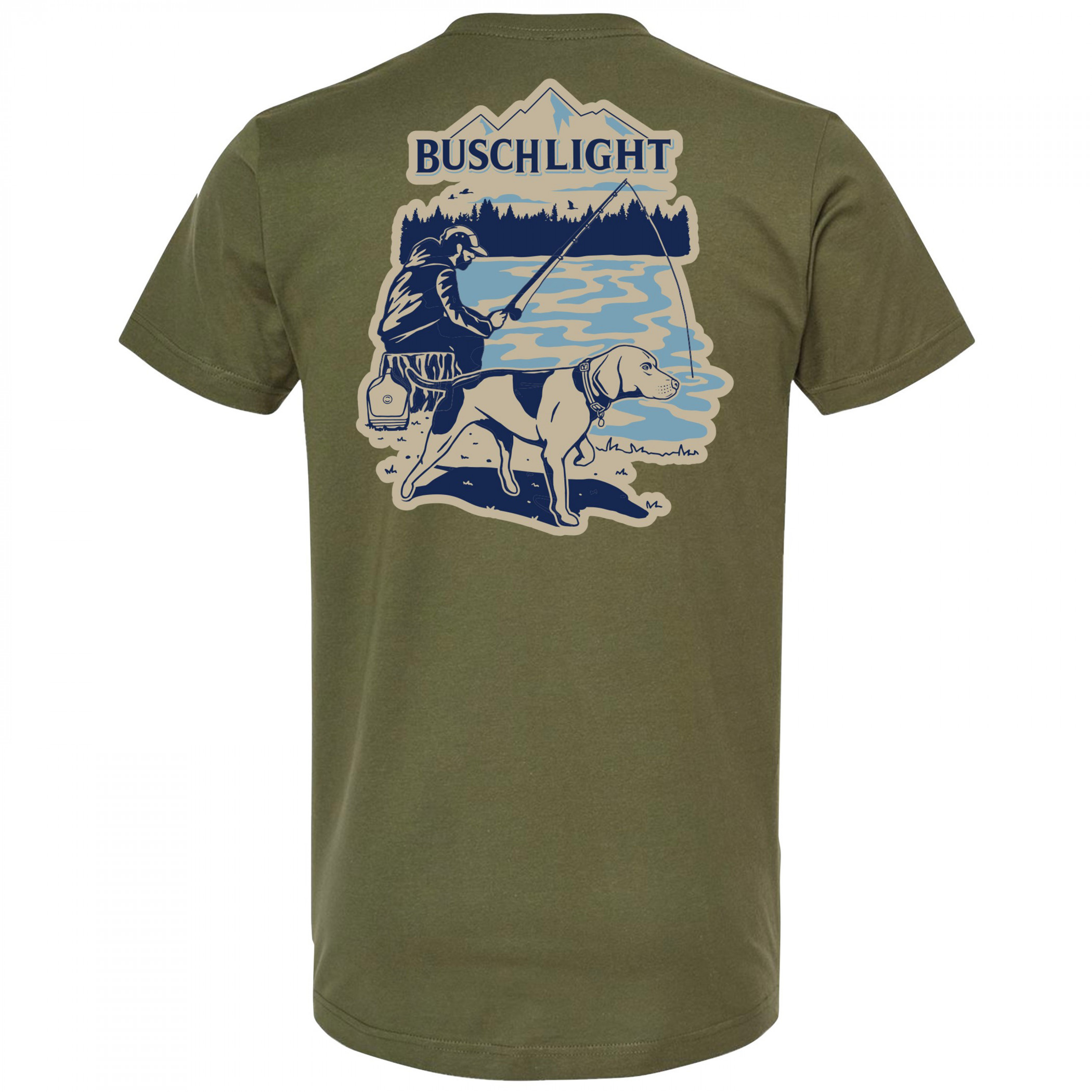 Busch Light Fishing with Friends Olive Front Back Print T-Shirt