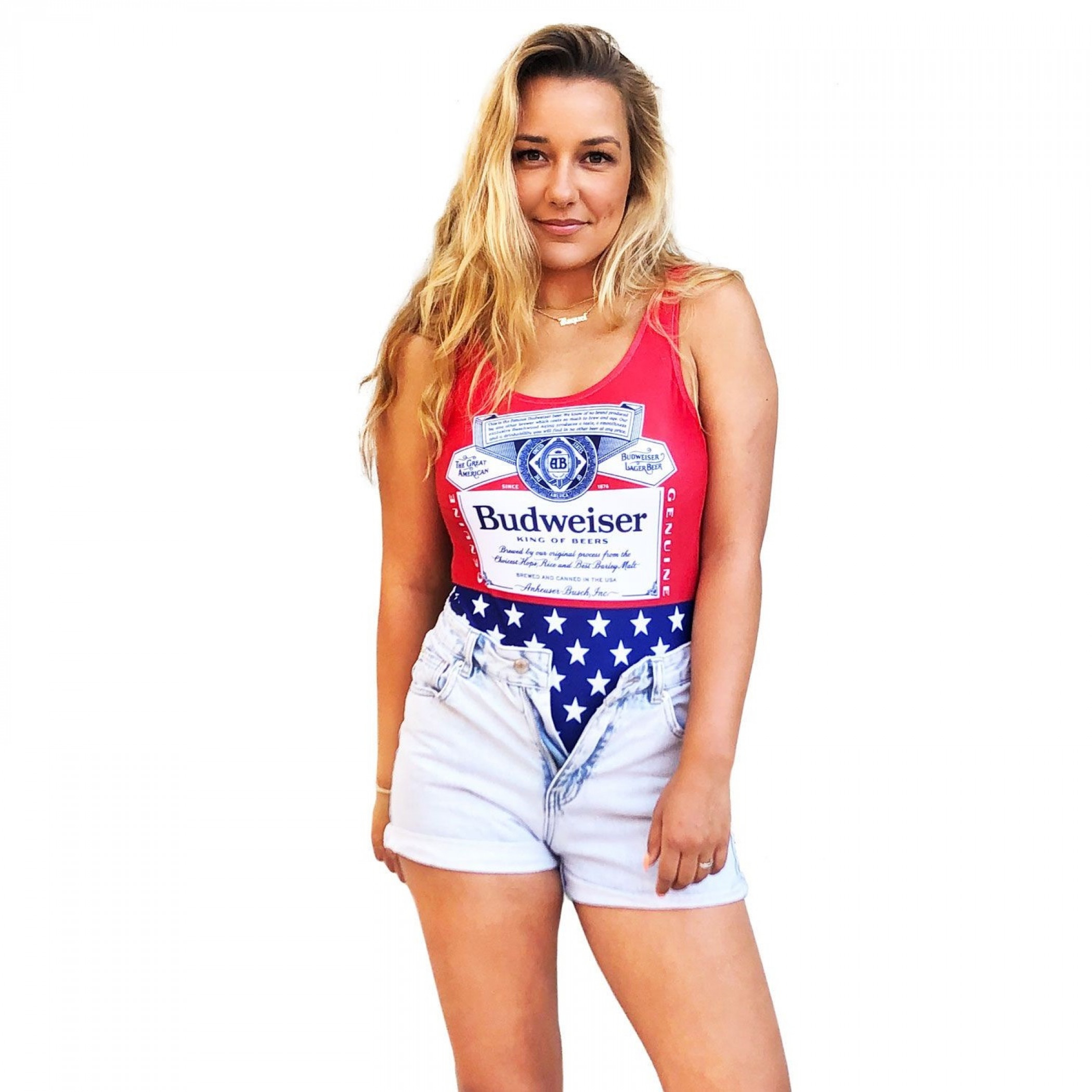 Budweiser Bottle Label and Stars Women's One-Piece Swimsuit