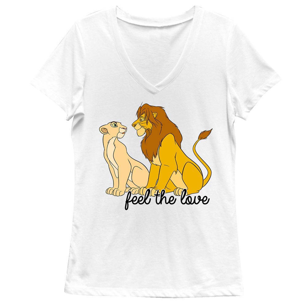 Disney Lion King Feel The Love White Juniors V Neck T-Shirt