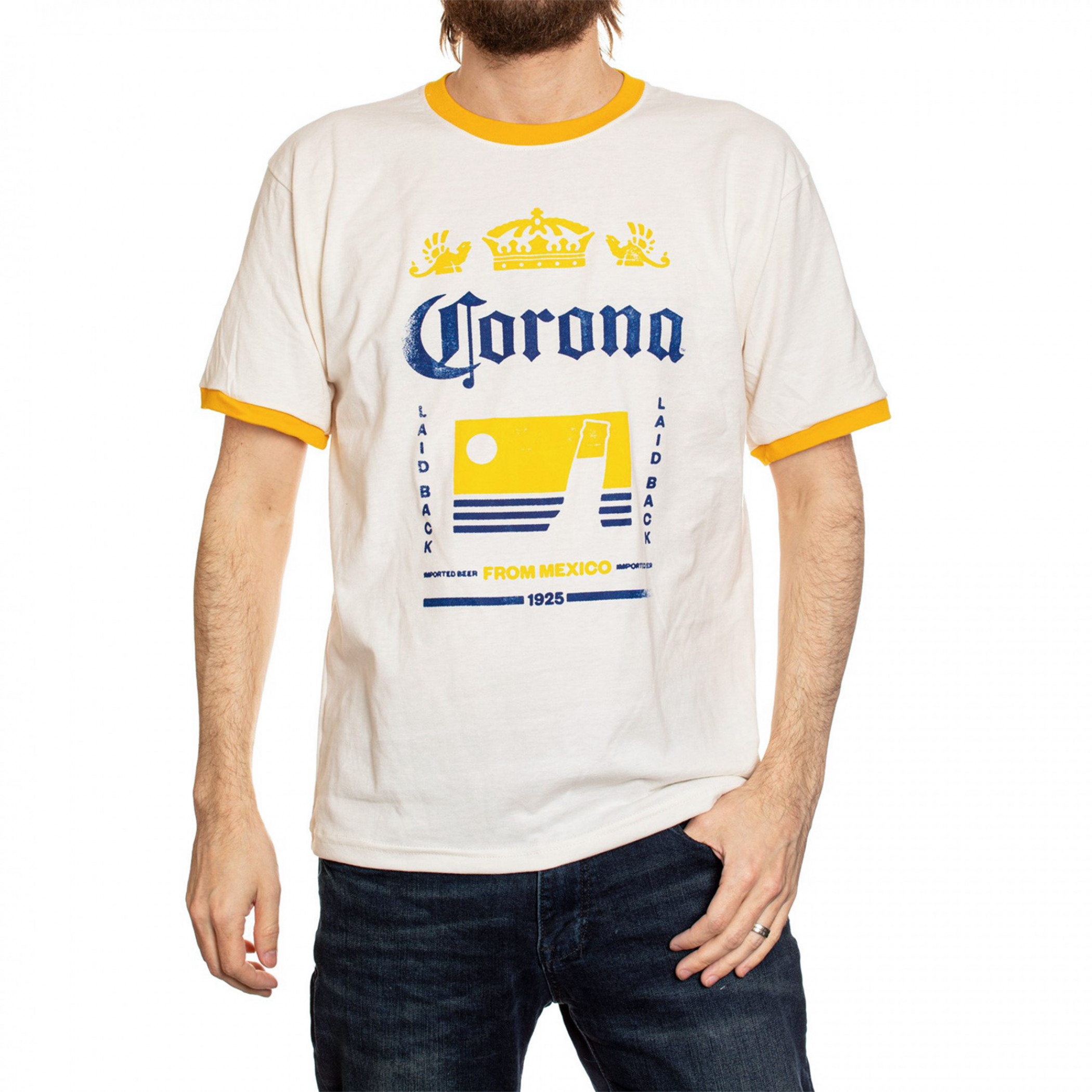 Corona Extra Crown Logo From Mexico 1925 Faded Ringer T-Shirt