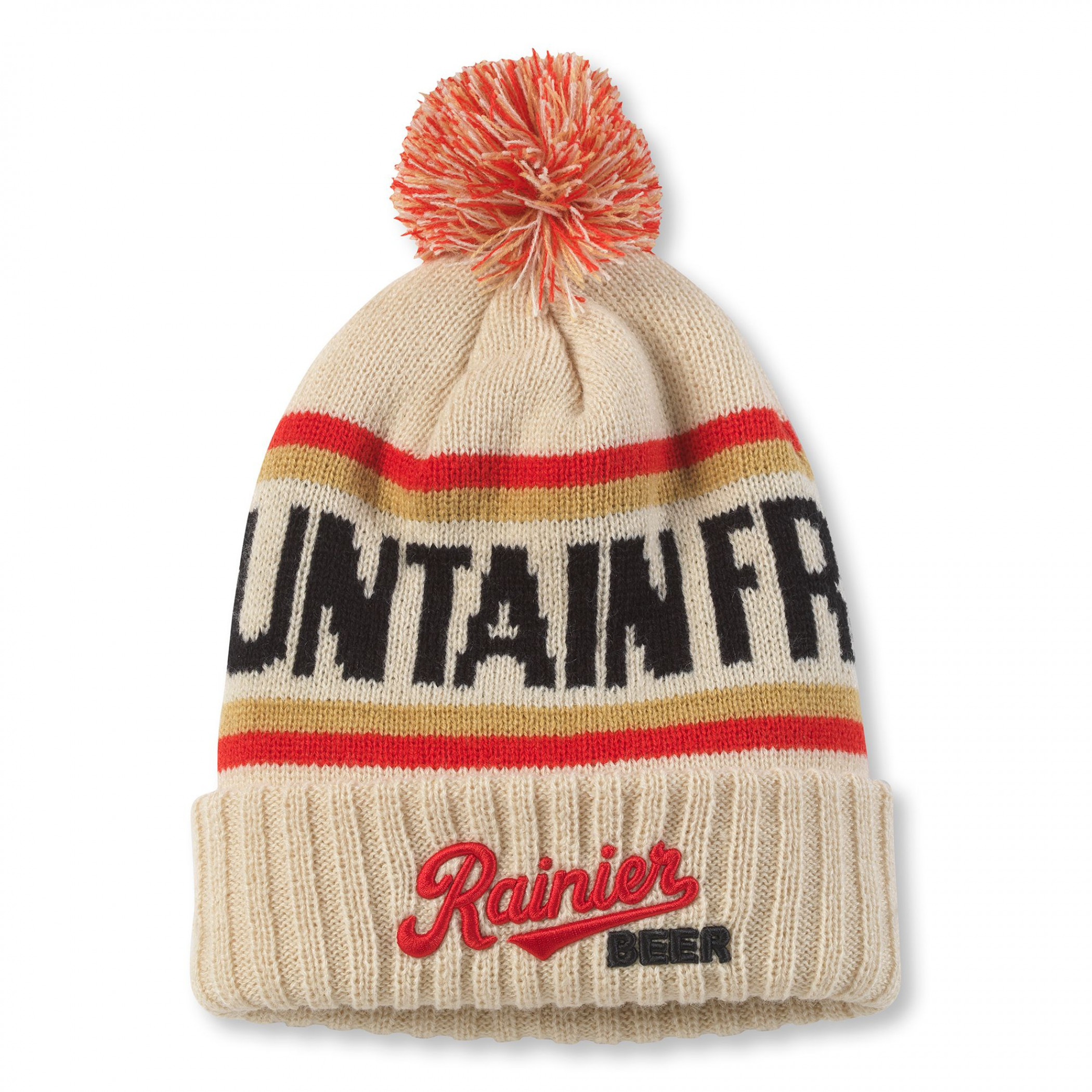 Rainier Beer Mountain Fresh Cuffed Knit Beanie with Pom