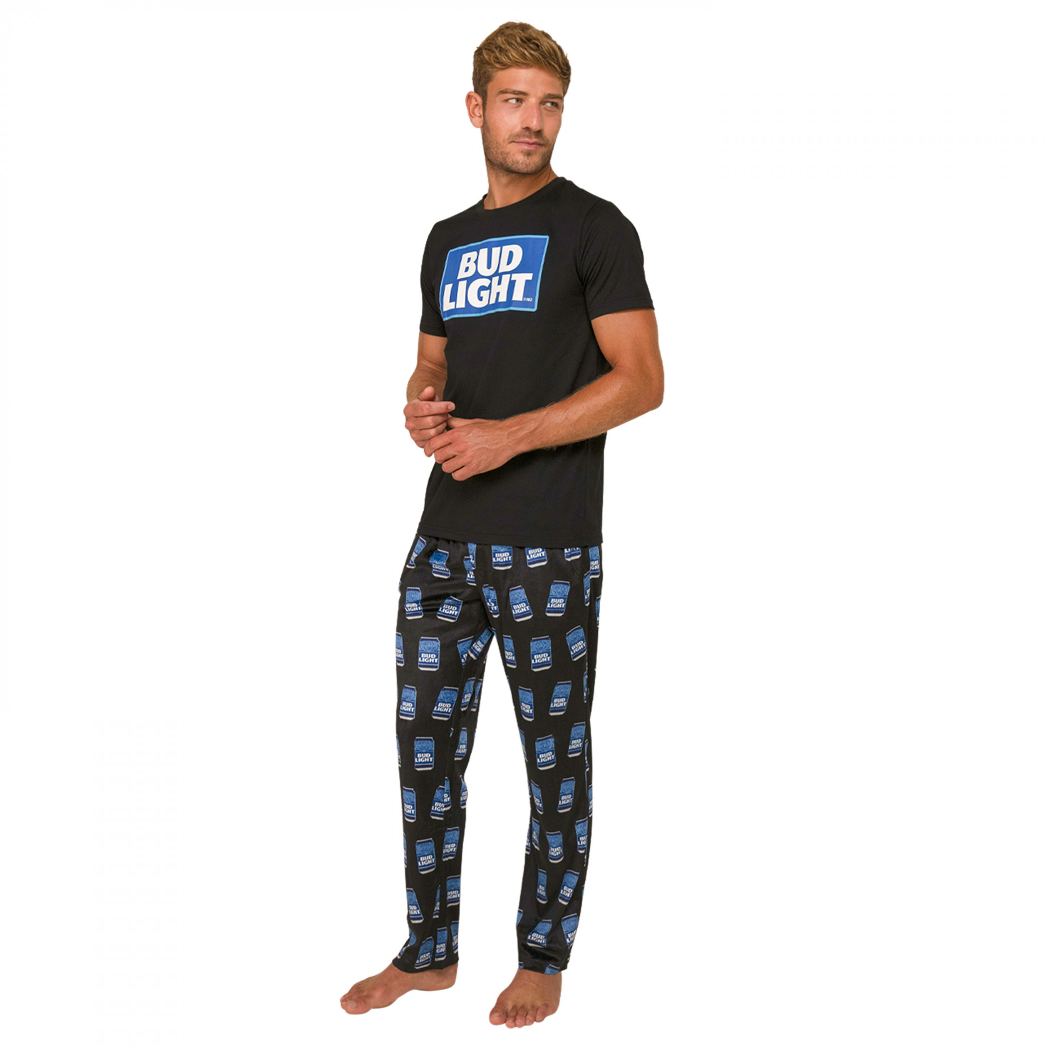 Crazy Boxers Bud Light Cans and Logos Sleep Pants and Shirt Pajama Set