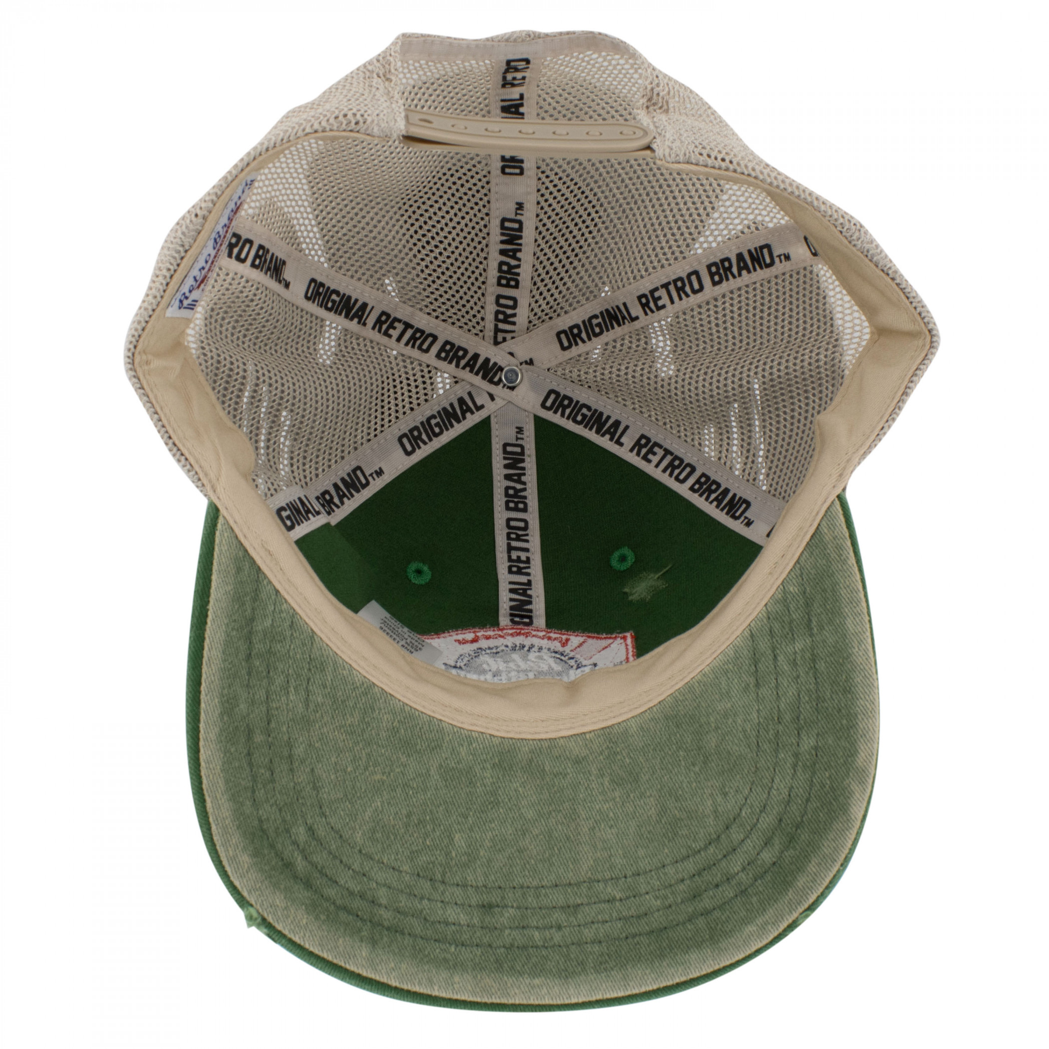 Pabst Blue Ribbon Embroidered Logo Distressed Green Denim Trucker Hat