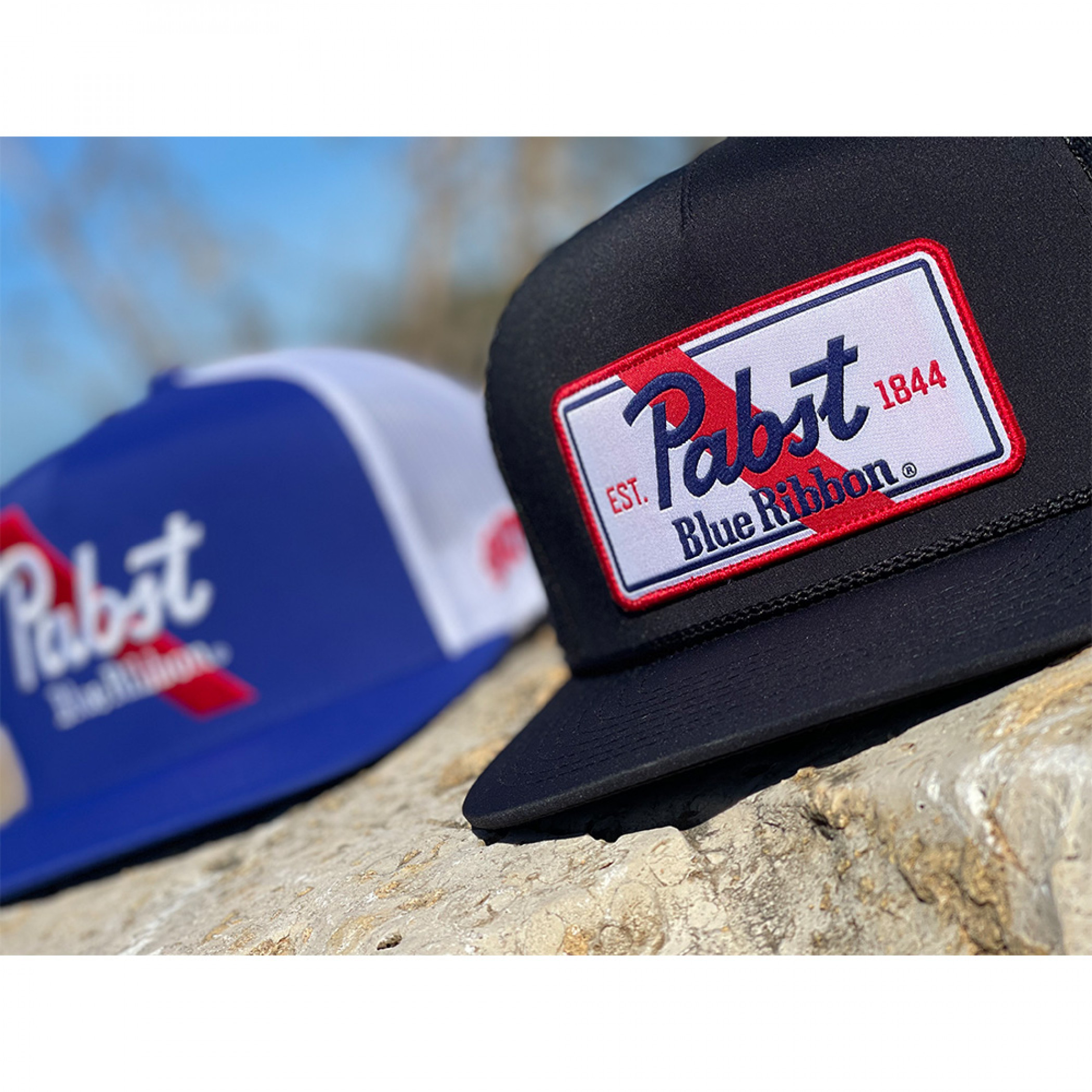 Pabst Blue Ribbon Embroidered Patch Snapback Hybrid Bill Trucker Hat