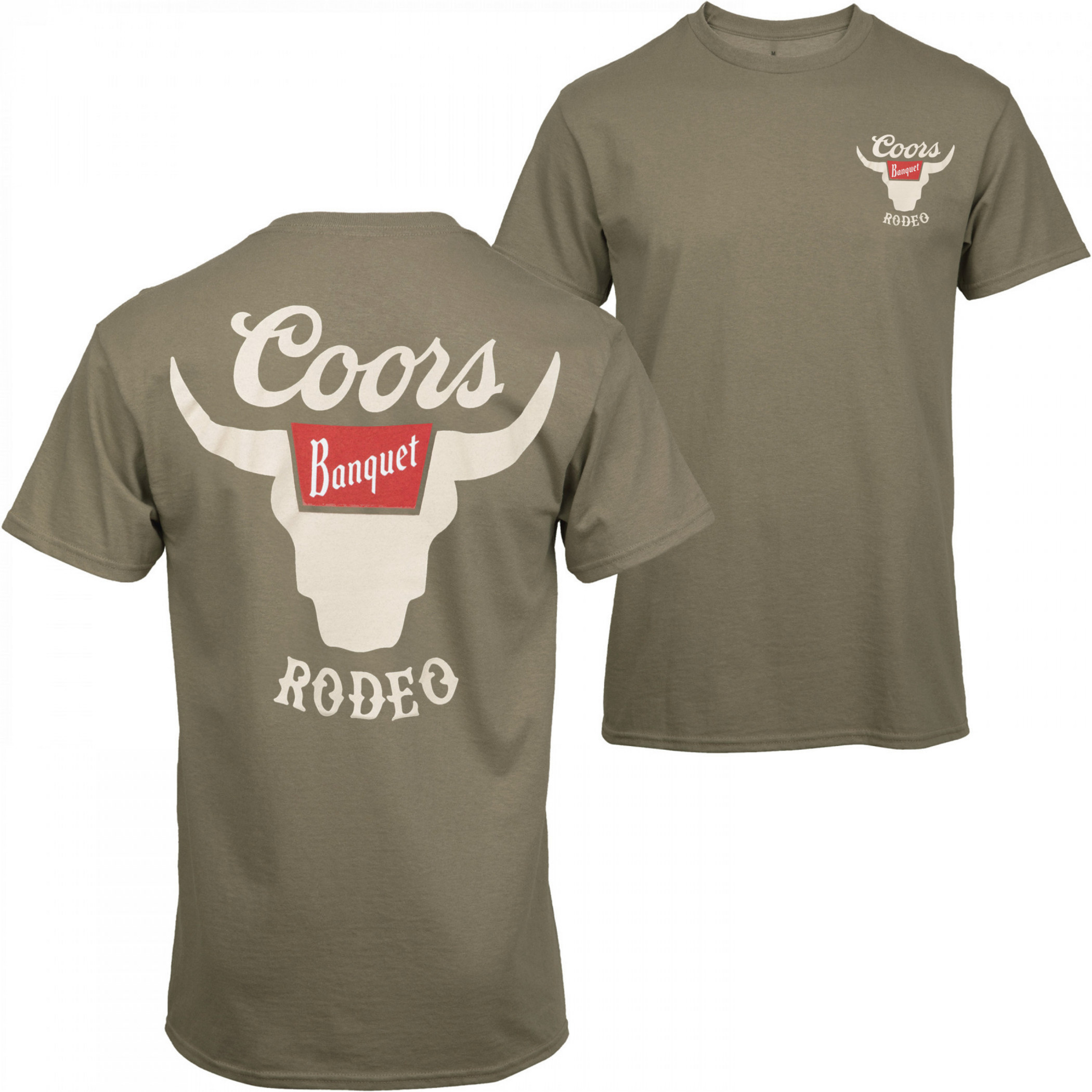 Coors Banquet Rodeo Horns Logo Brown Front and Back Print T-Shirt