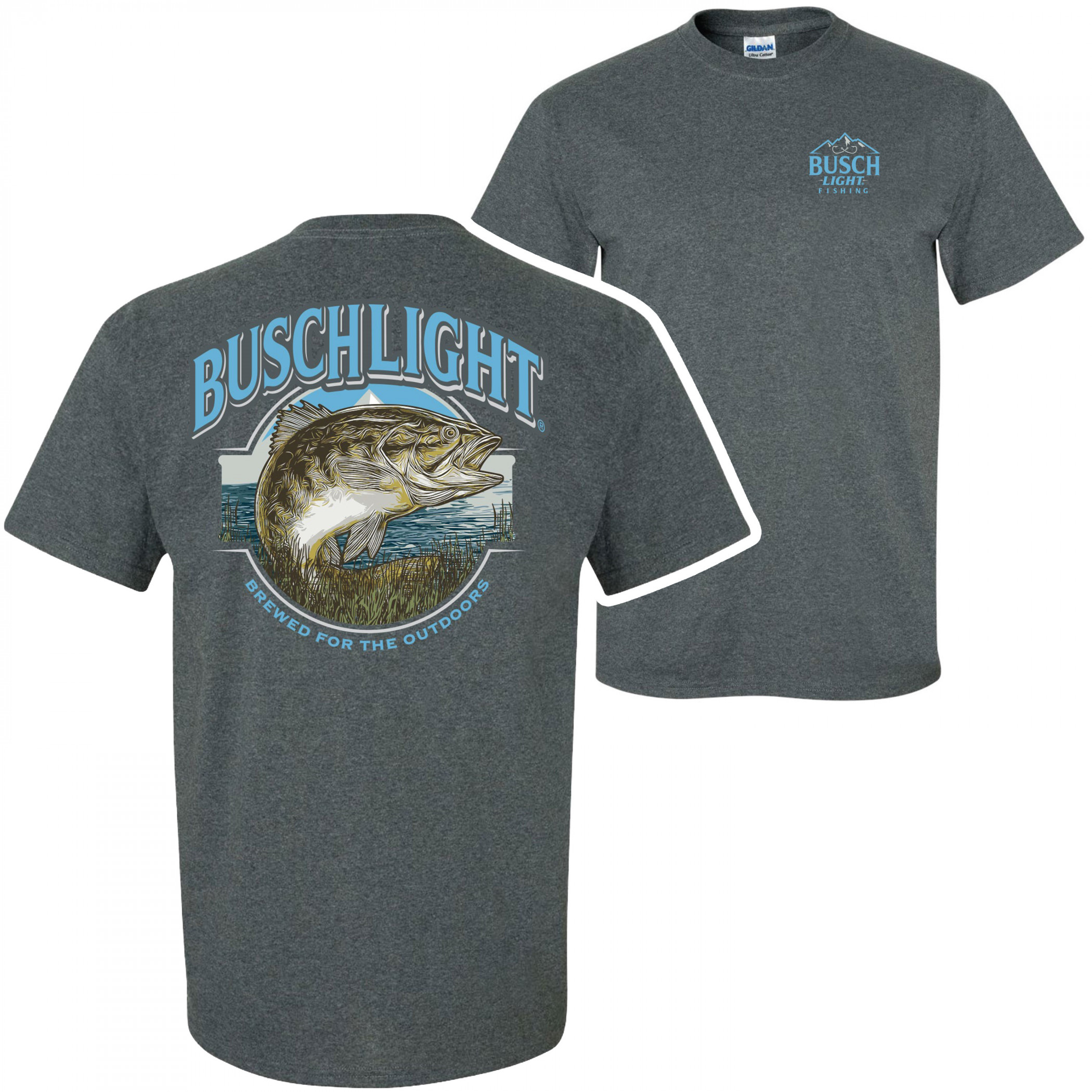 Busch Light Out Fishing Grey Colorway Front and Back Print T-Shirt-Large