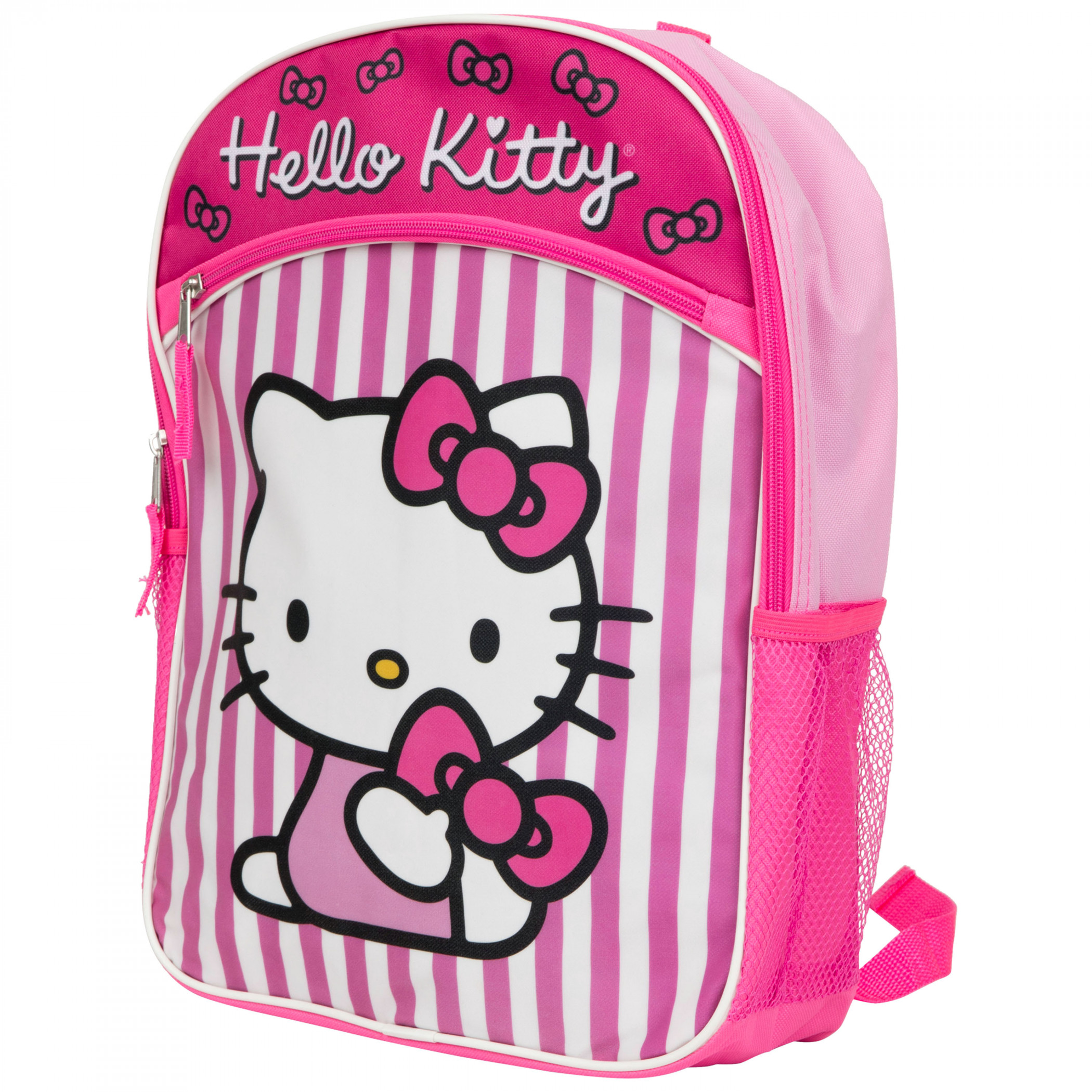 Hello Kitty Bows And Stripes 16 Backpack With One Front Pocket