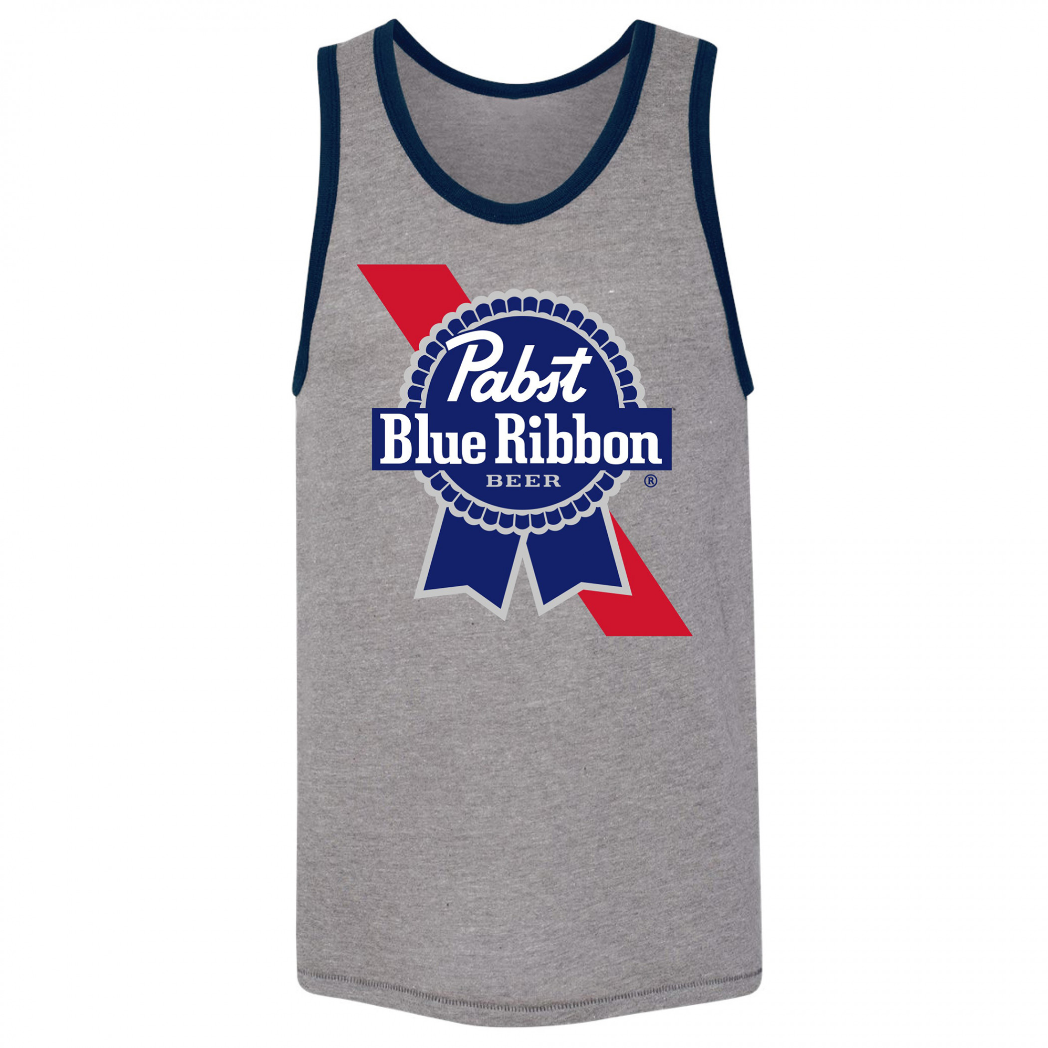 Pabst Blue Ribbon Label & Logo with Blue Trim Grey Tank Top