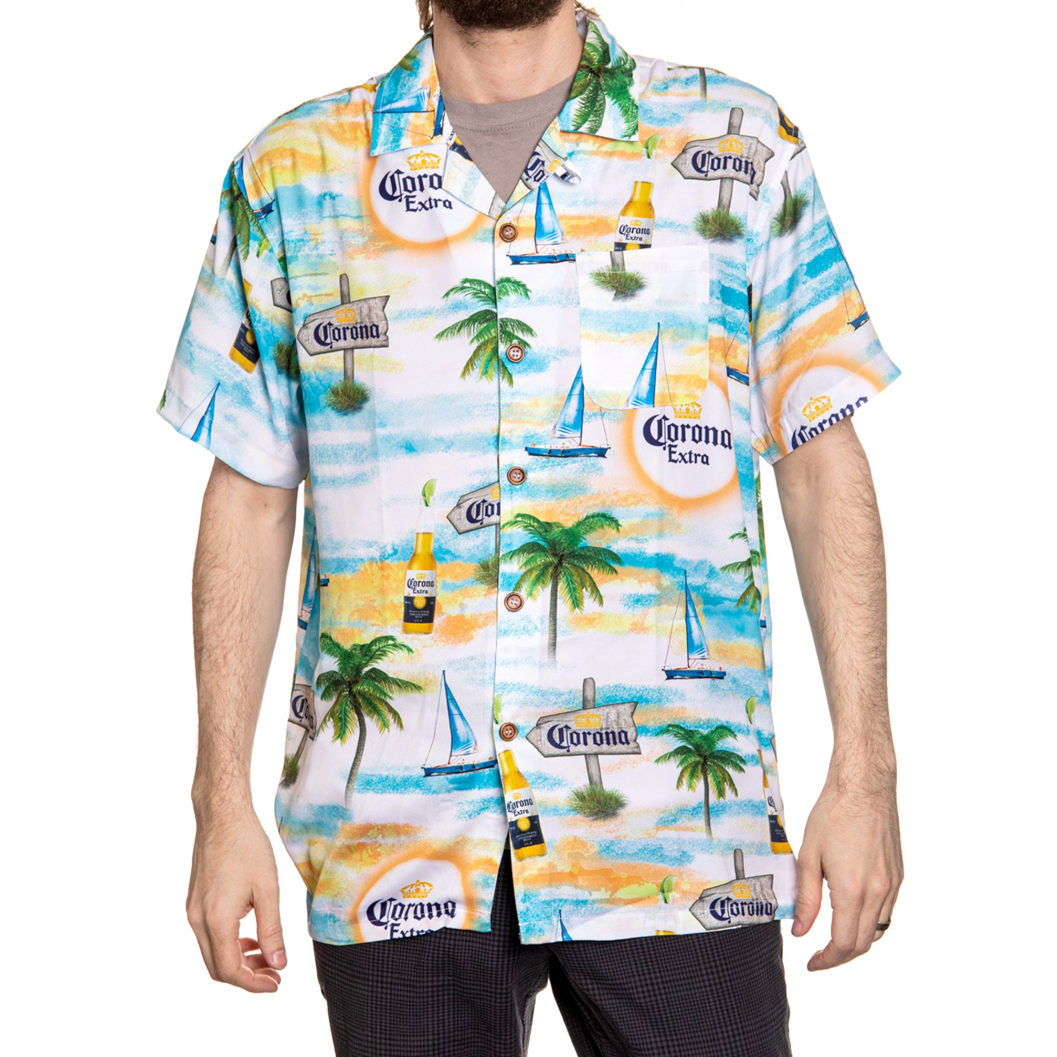Corona Extra Bahama Beach Day Hawaiian Button Up Shirt