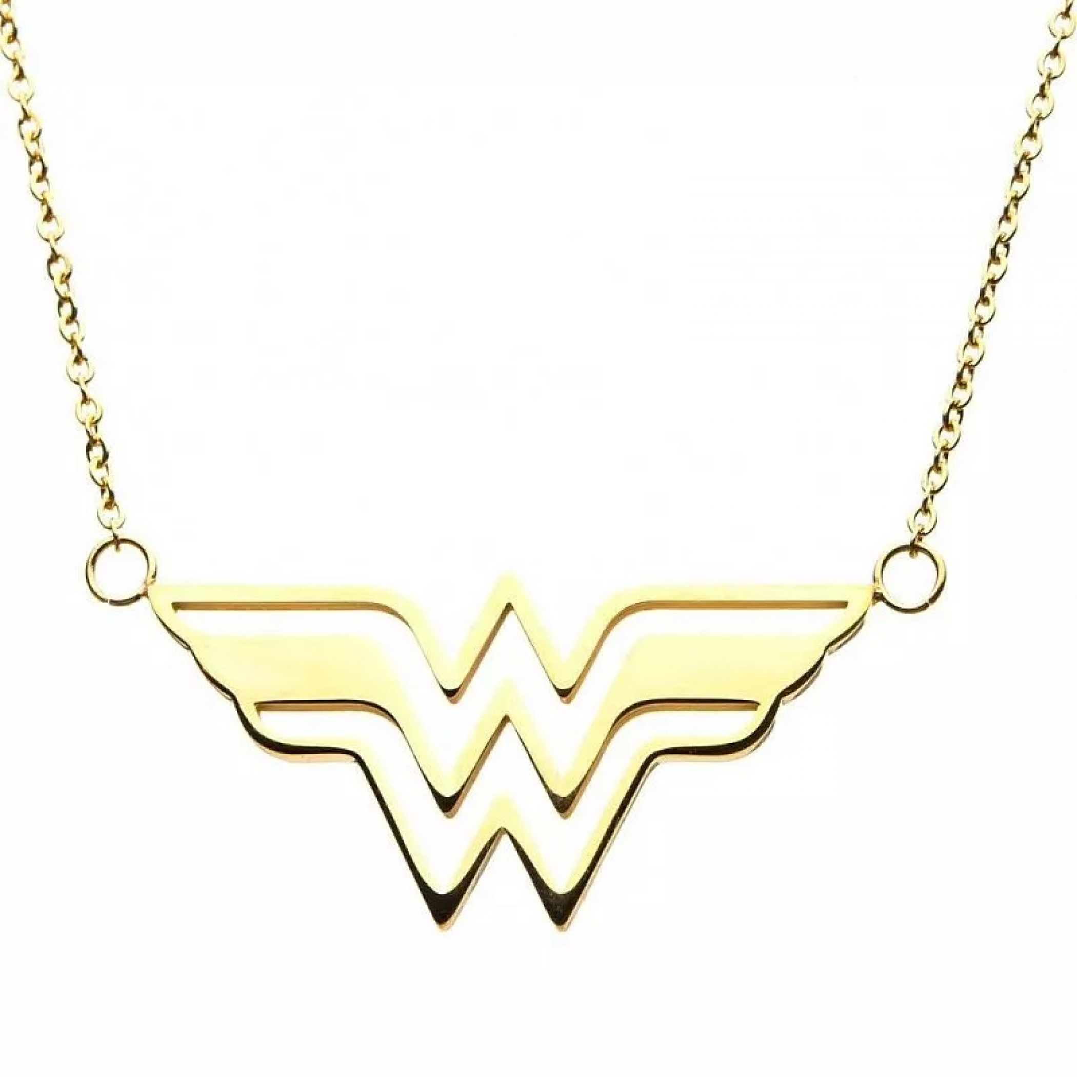 DC Comics Wonder Woman Symbol Gold Colored Stainless Steel Necklace