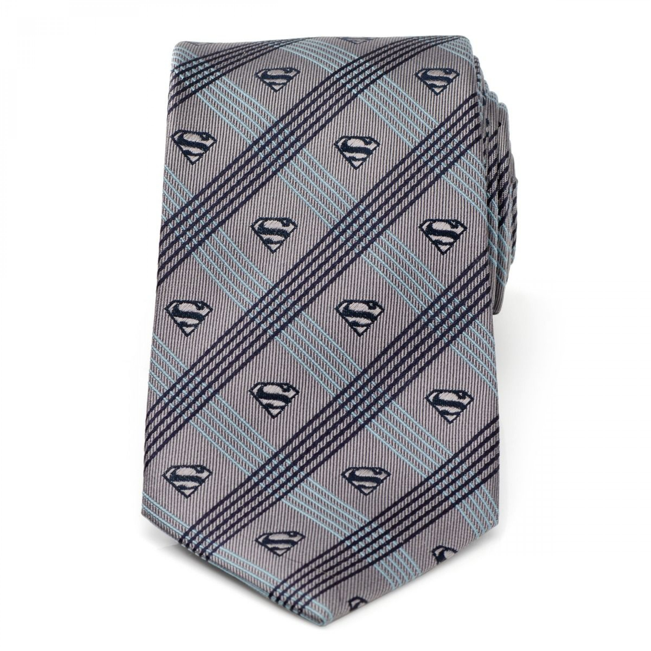 Superman Icons Gray Plaid Silk Tie