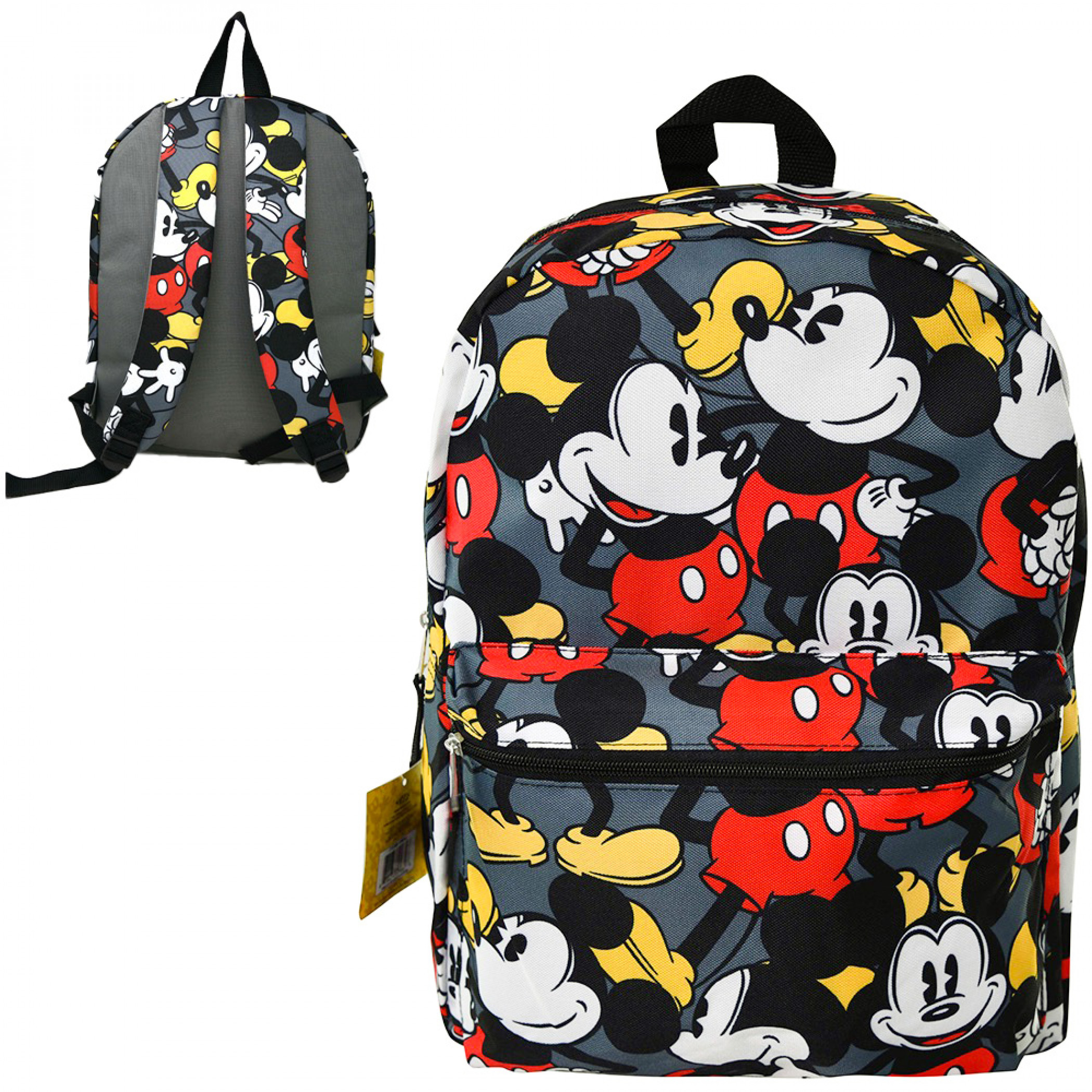 Mickey Mouse 16 Backpack Disney All-Over Comic Print Gray Full Size School Tote 