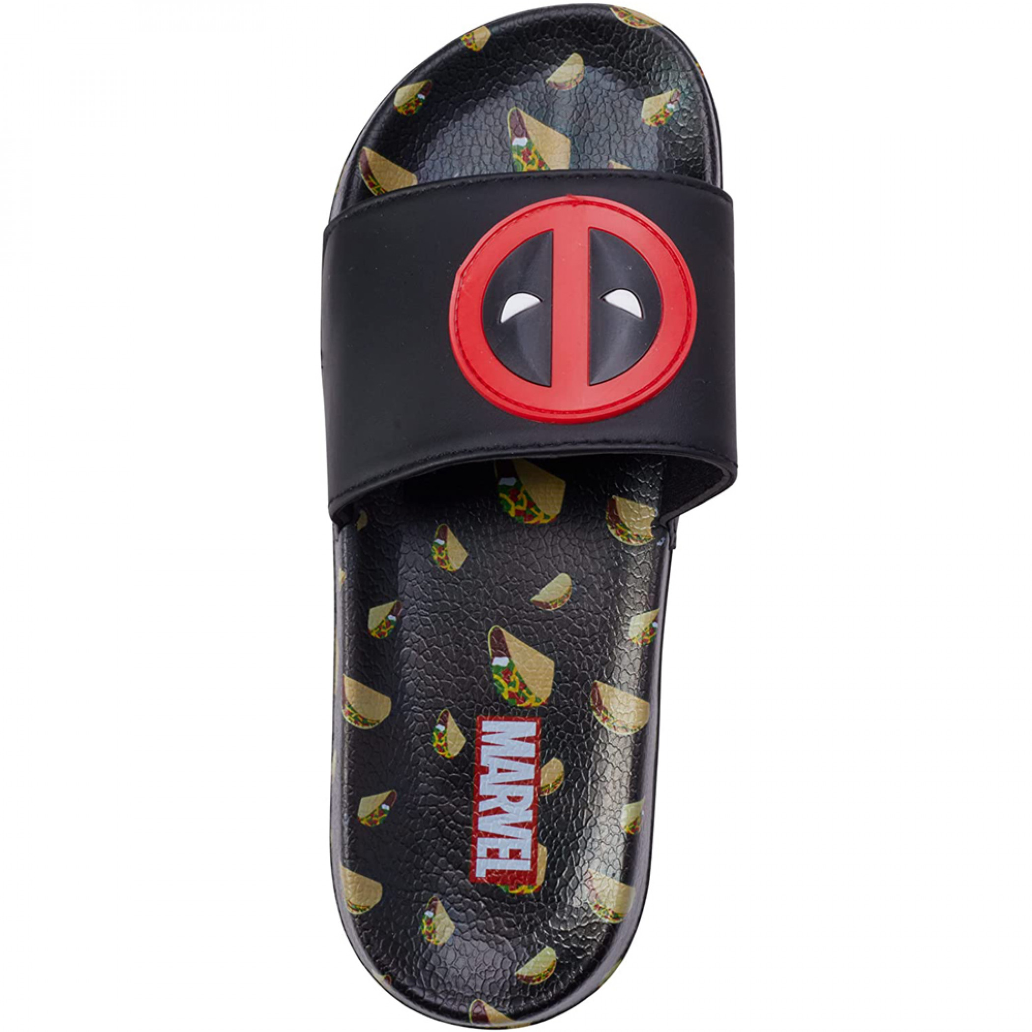 Deadpool Face Symbol and Taco's All Over Sandals Flip Flop Slides