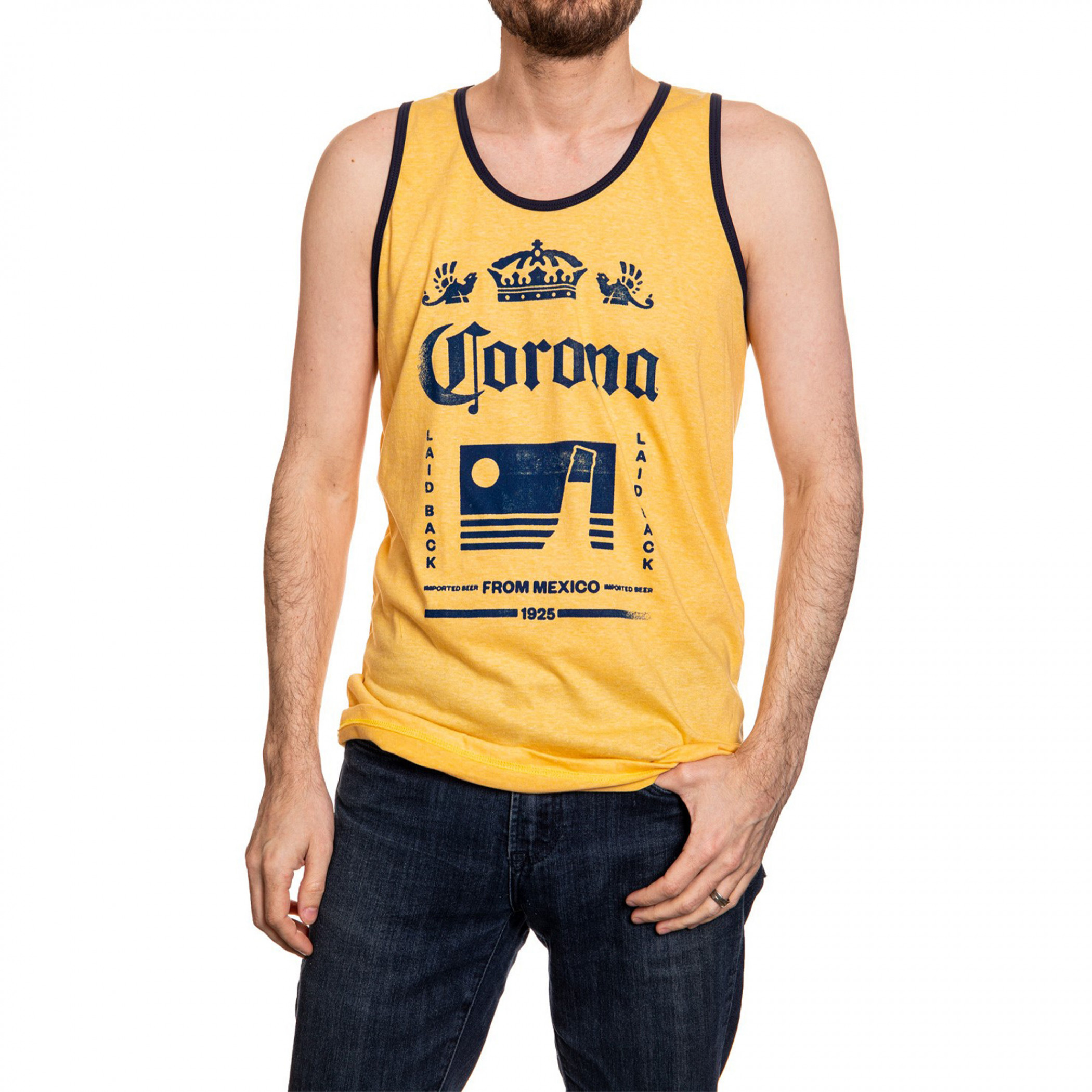 Corona Extra Crown Logo From Mexico 1925 Faded Gold Ringer Tank Top