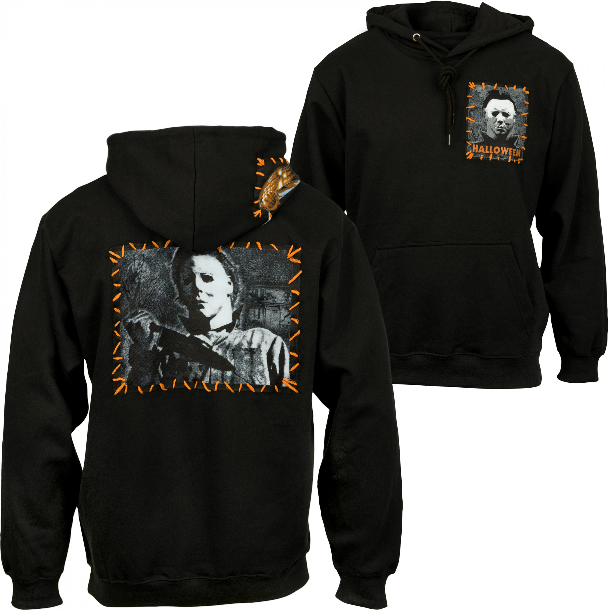 Halloween Michael Meyers Pullover Hoodie with Hand Sewn Patches
