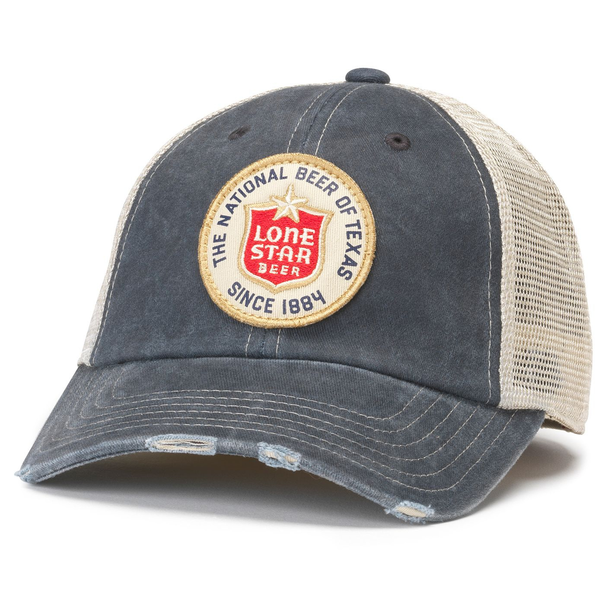 Lone Star Beer Label Patch Distressed Navy Colorway Adjustable Hat