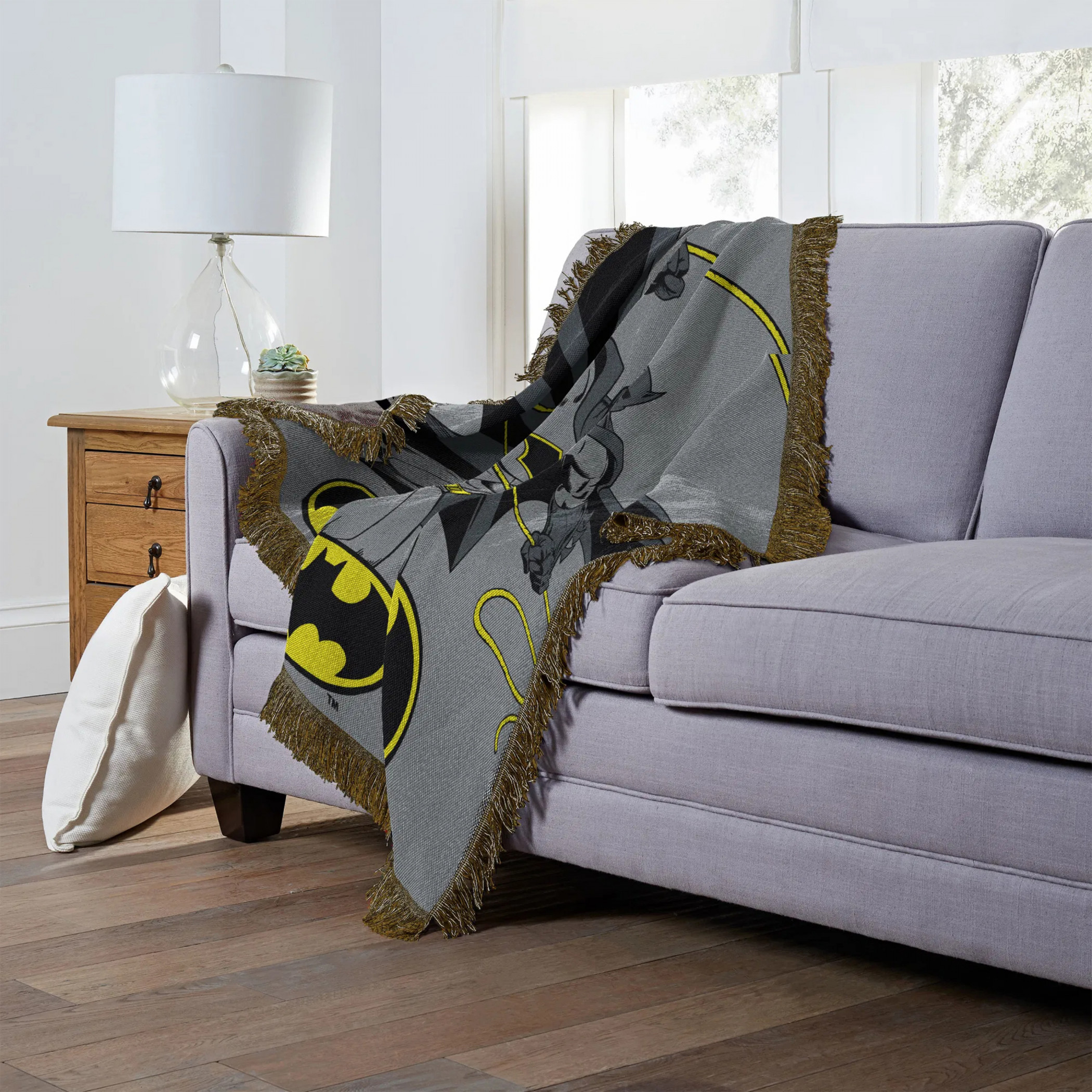 Batman Swinging into Action 46"x60" Woven Throw Blanket w/ Tassels