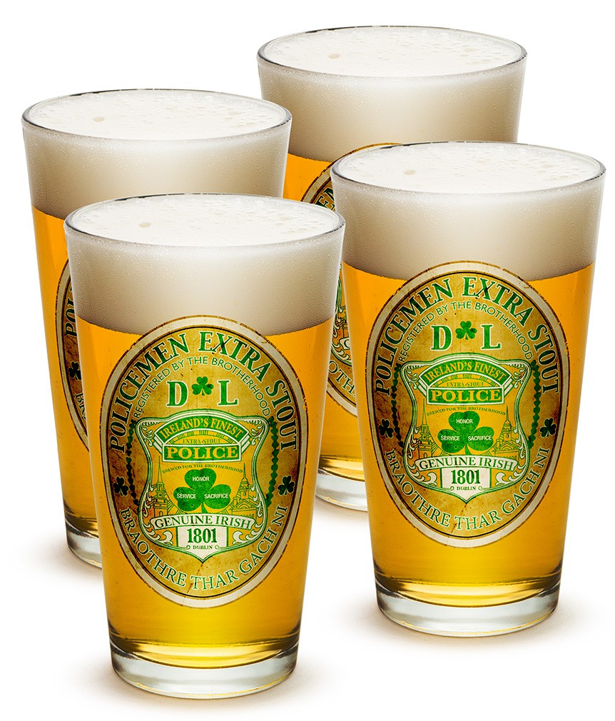 Set Of Four Irish Policemen Stout Beer Pints