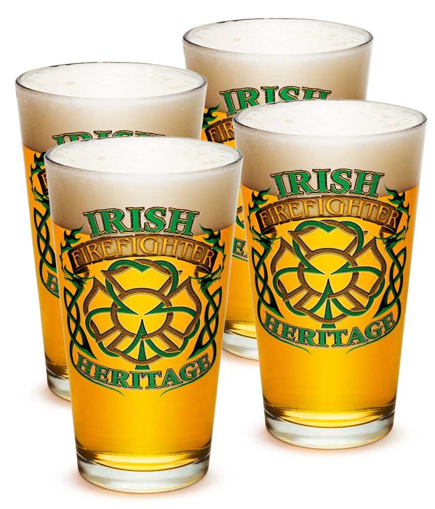 Set Of Four Irish Firefighter Heritage Beer Pints