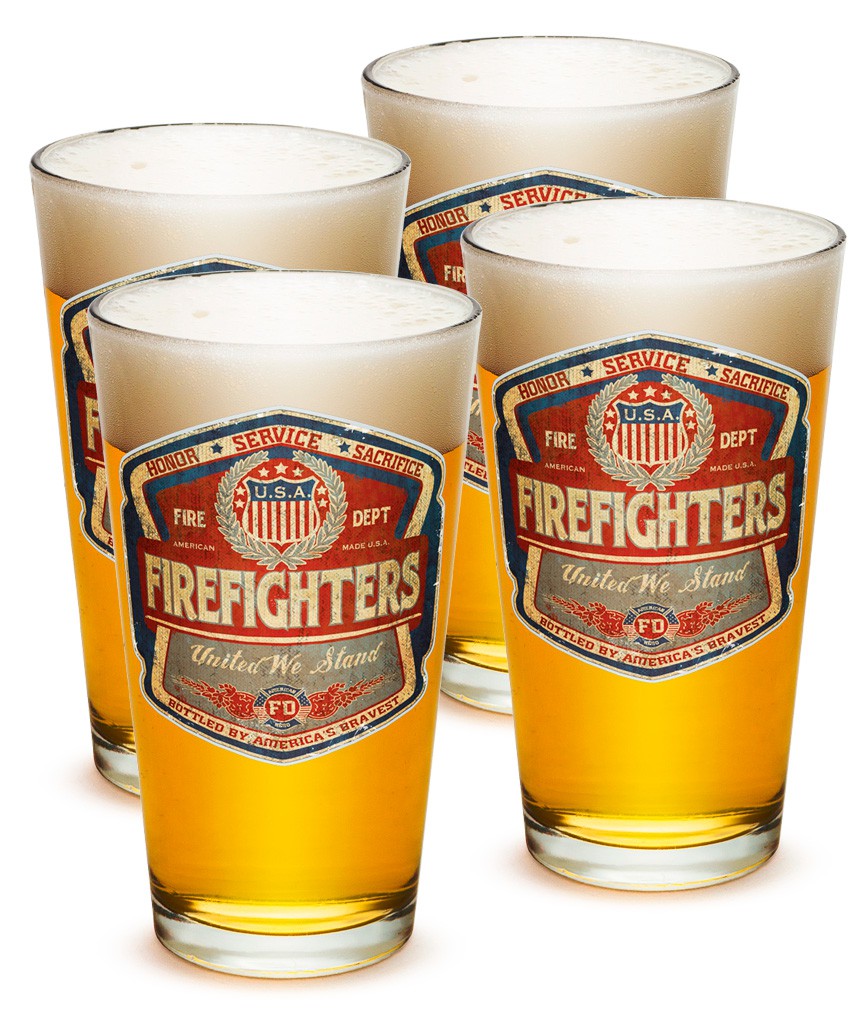 Four Pack Vintage Firefighter Beer Pints