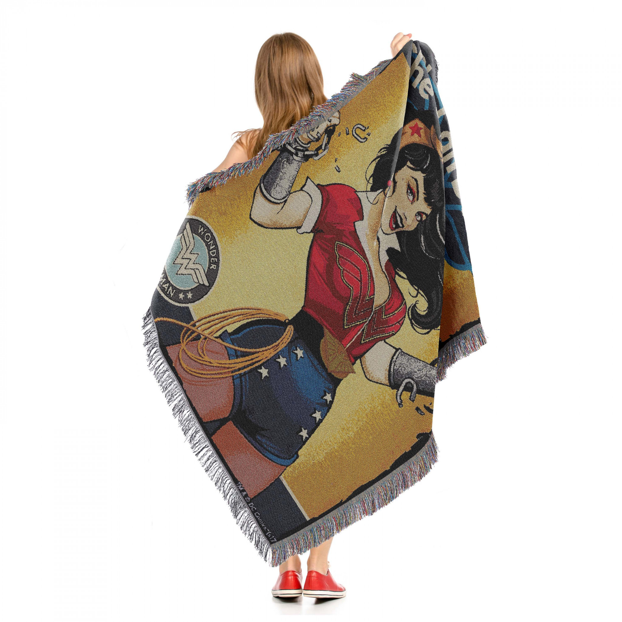 Wonder Woman She Can Do It Woven Tapestry Throw Blanket 48" x 60"
