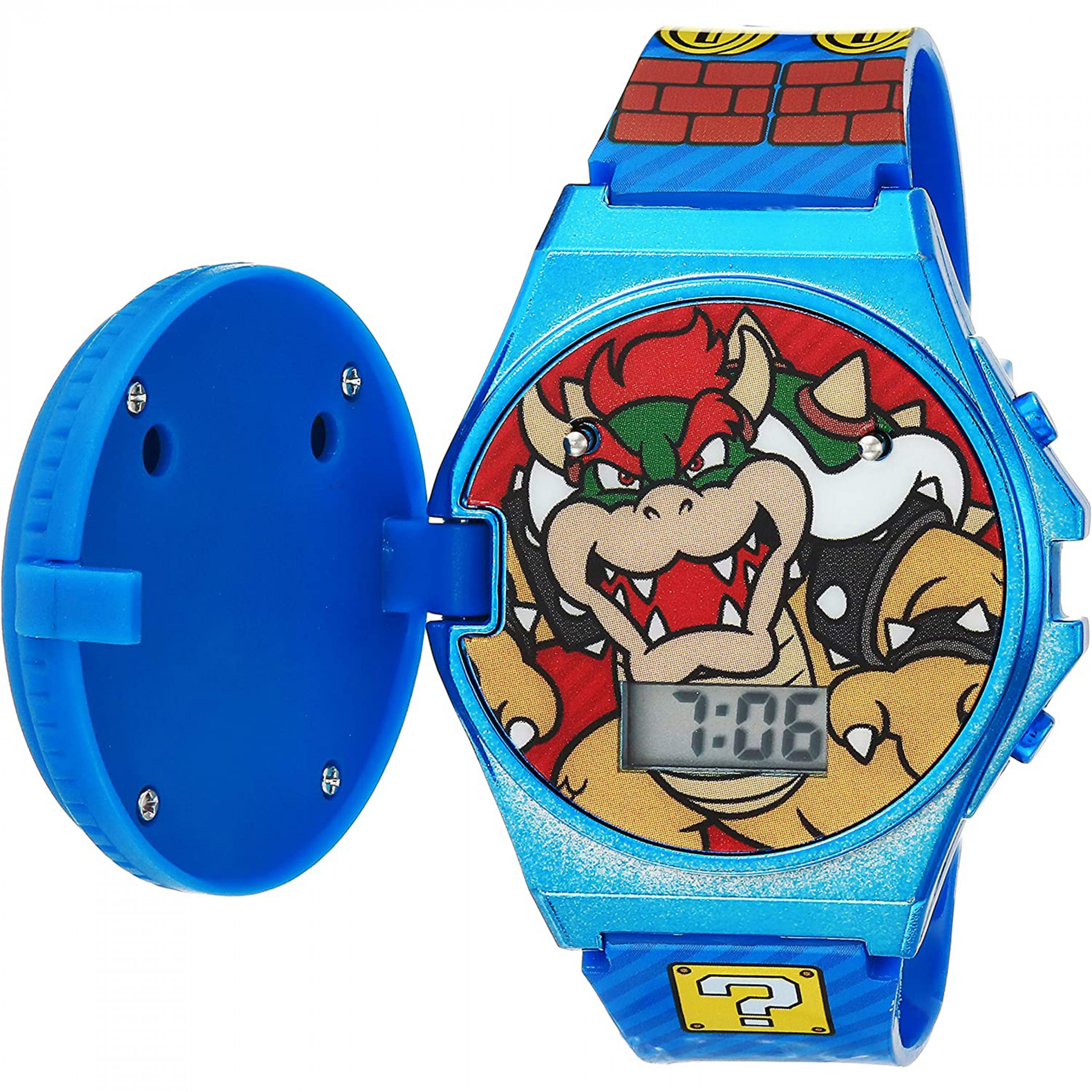 Super Mario Bros. Metallic Case Light Up Pop Top LCD Watch