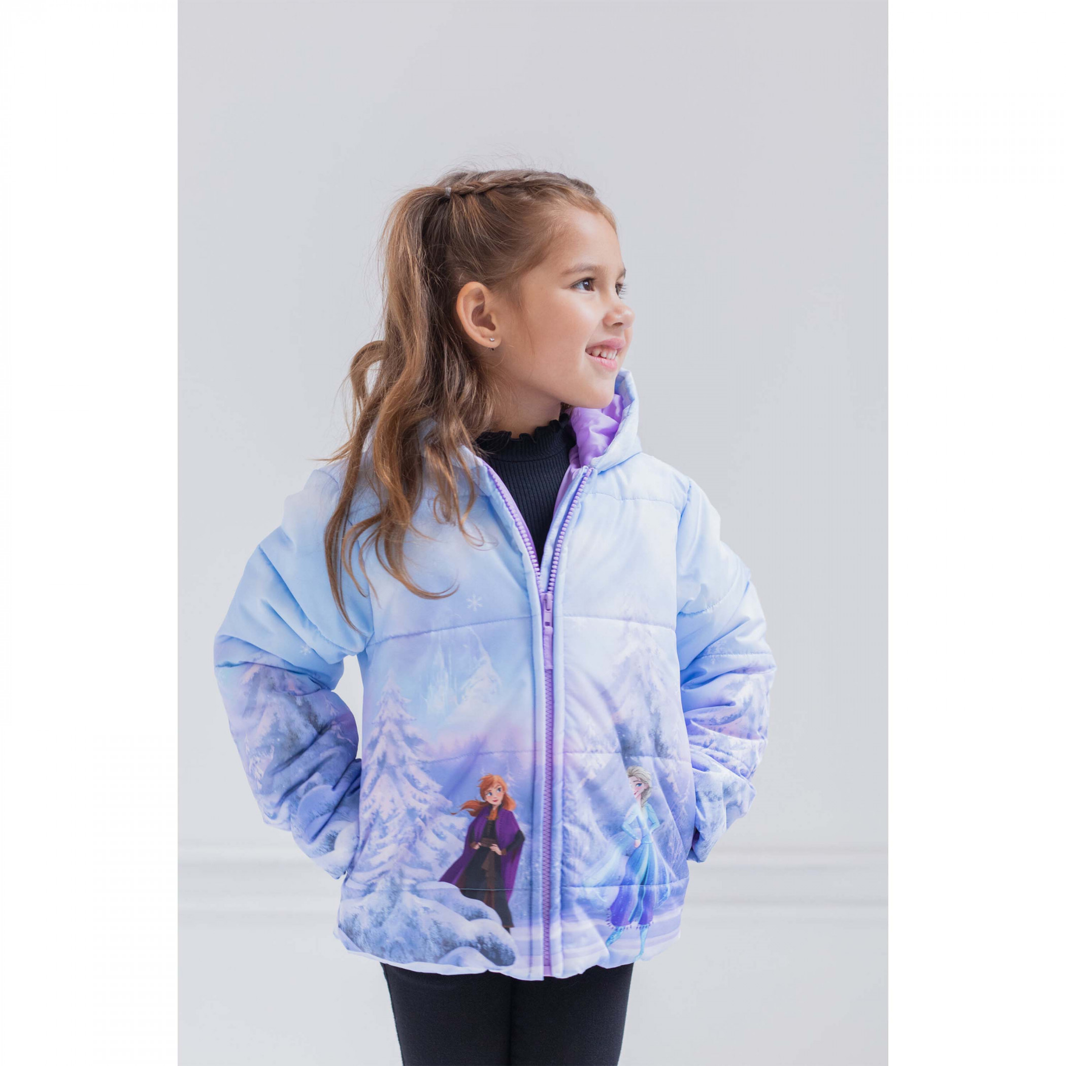 Frozen Elsa and Anna In Winter Girl's Puffy Jacket Coat